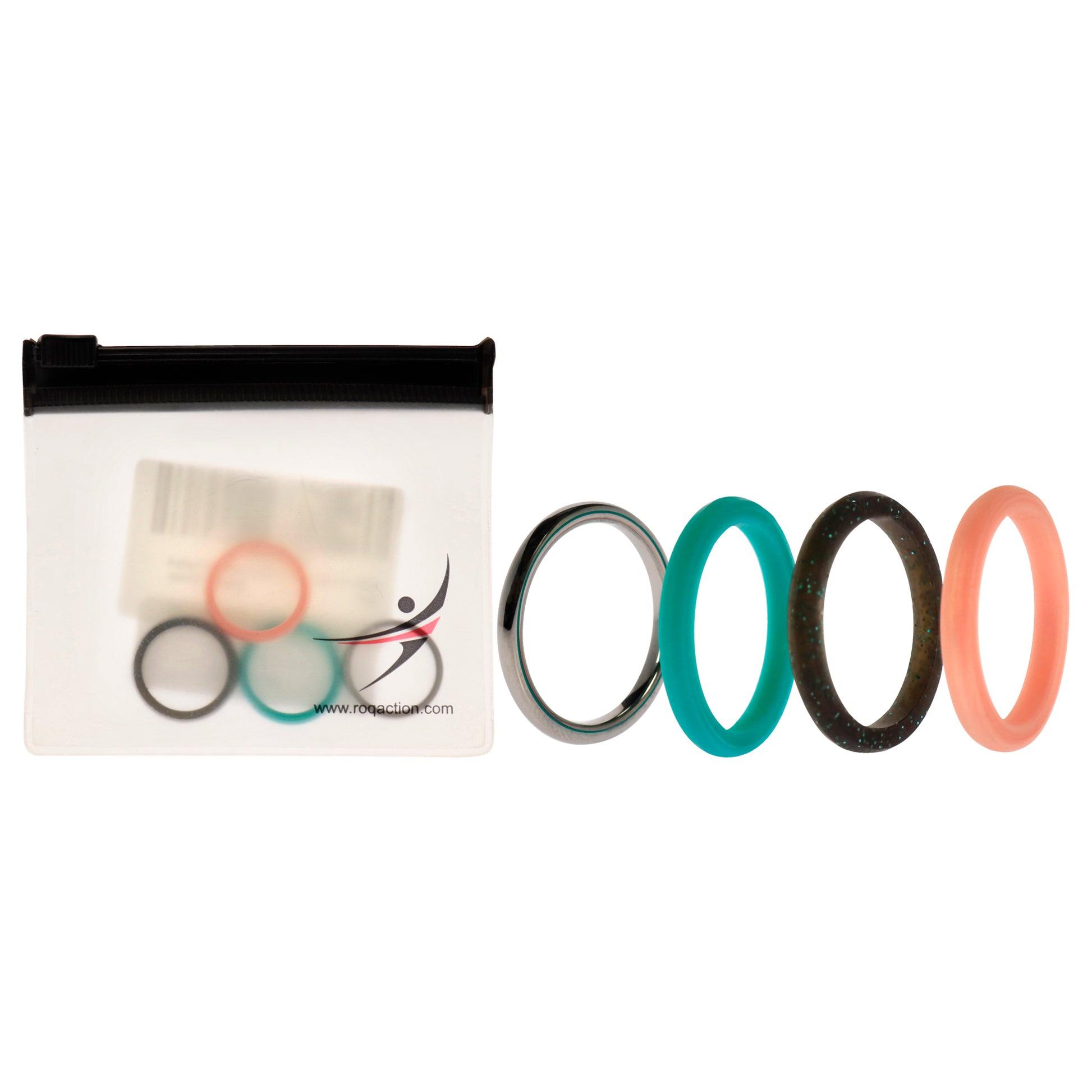 ROQ Silicone Wedding Twin 2mm Ring Set - Turquoise
