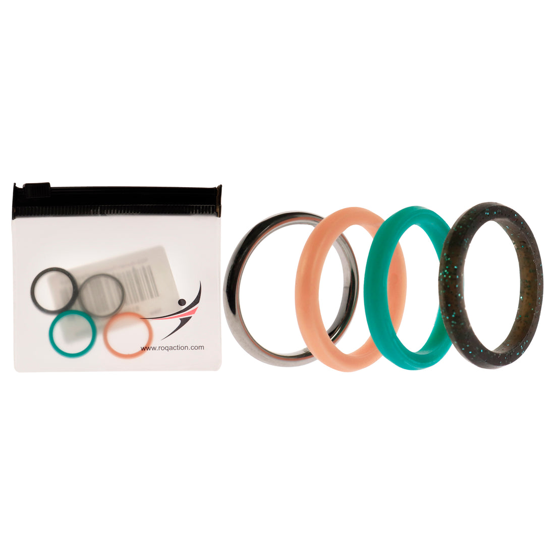 ROQ Silicone Wedding Twin 2mm Ring Set - Turquoise