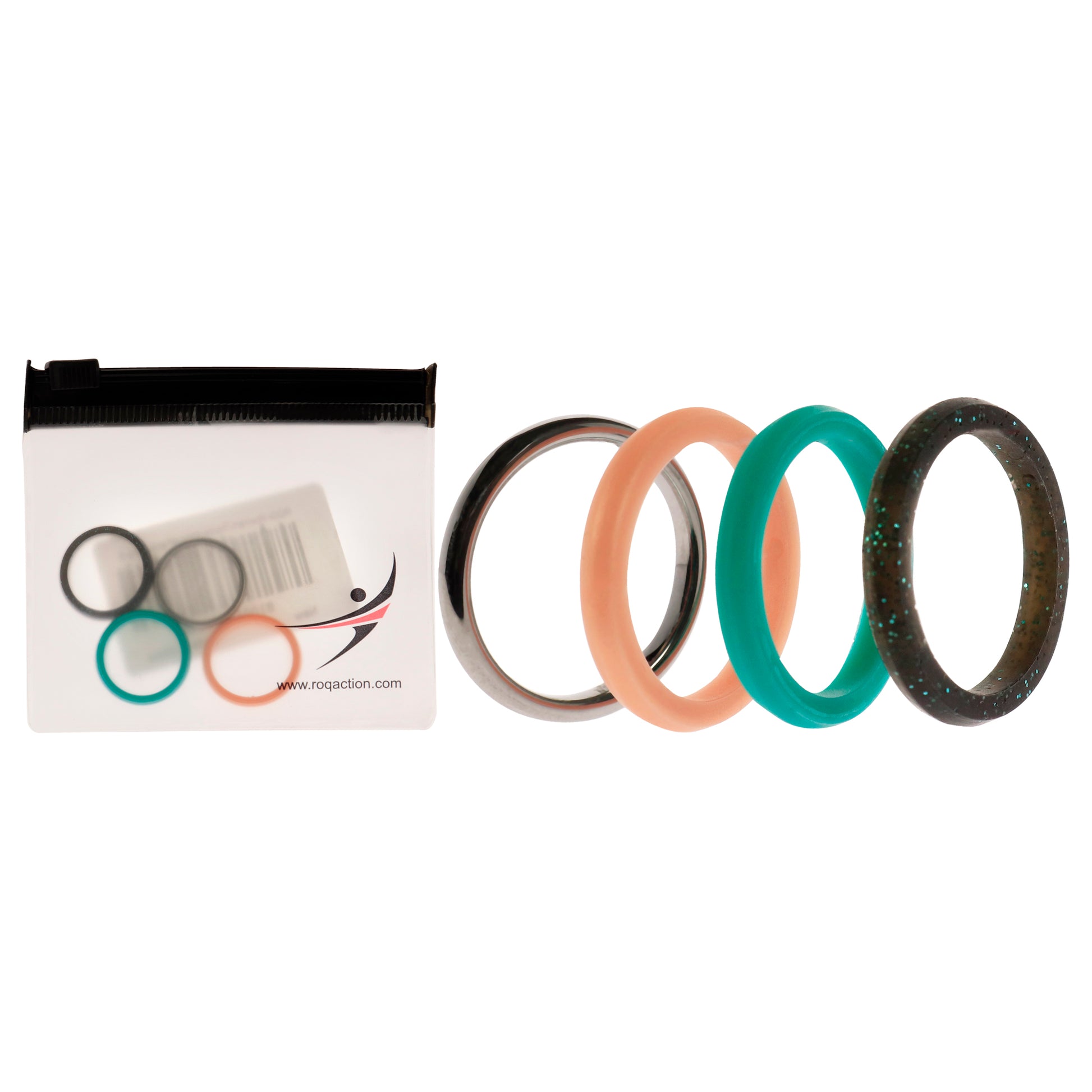 ROQ Silicone Wedding Twin 2mm Ring Set - Turquoise