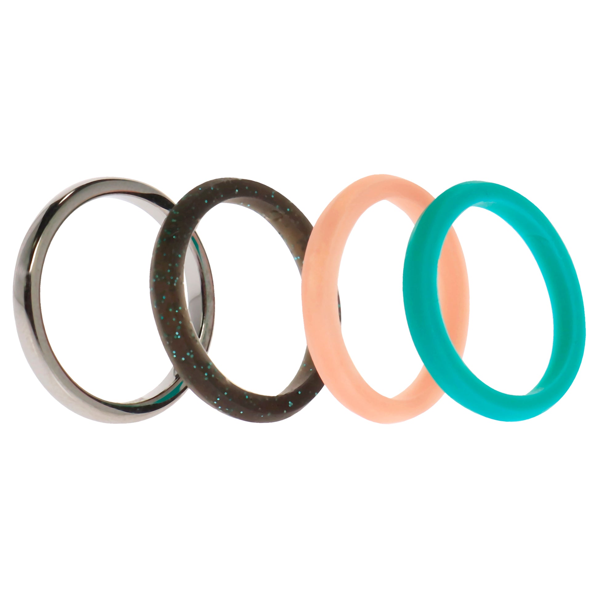 ROQ Silicone Wedding Twin 2mm Ring Set - Turquoise