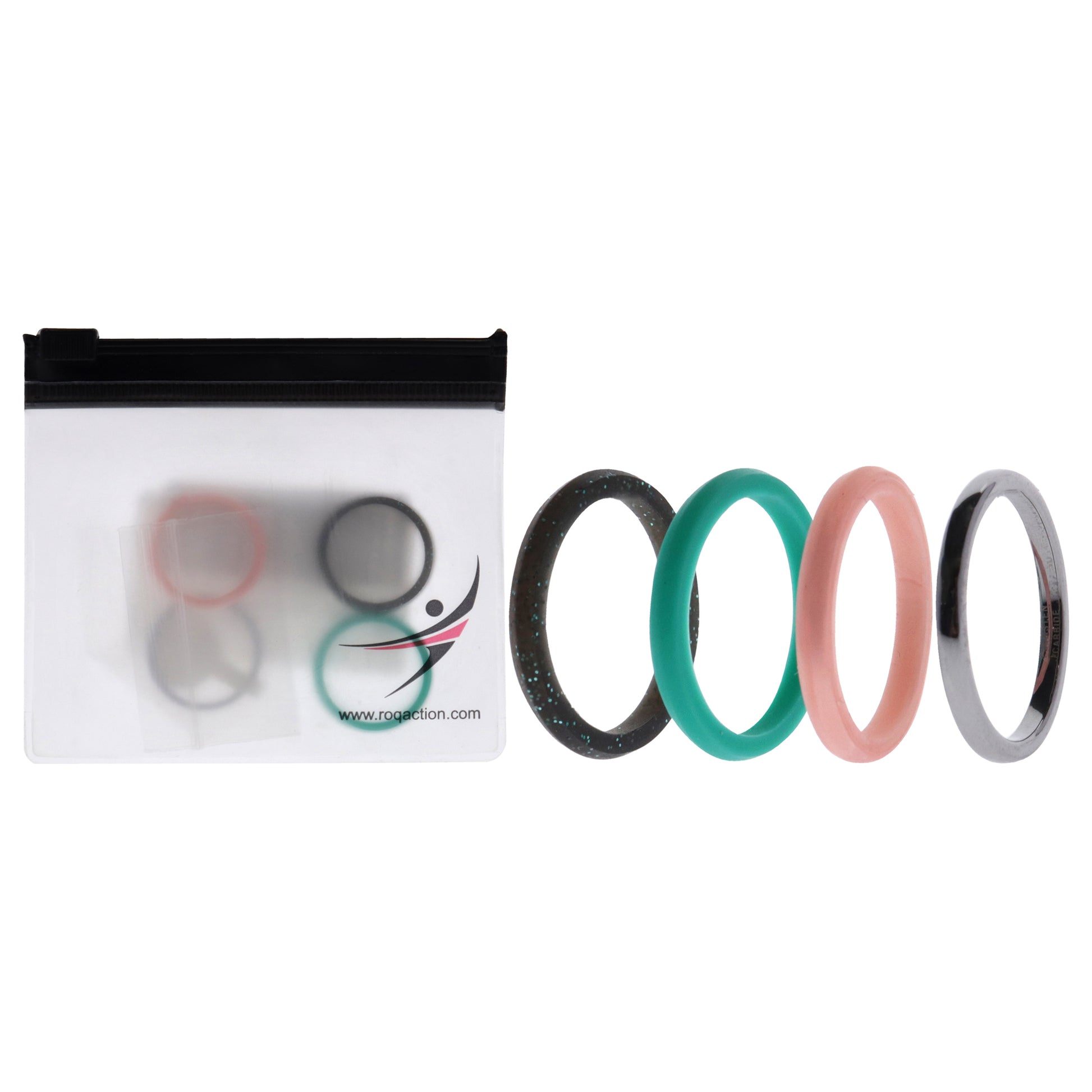 ROQ Silicone Wedding Twin 2mm Ring Set - Turquoise