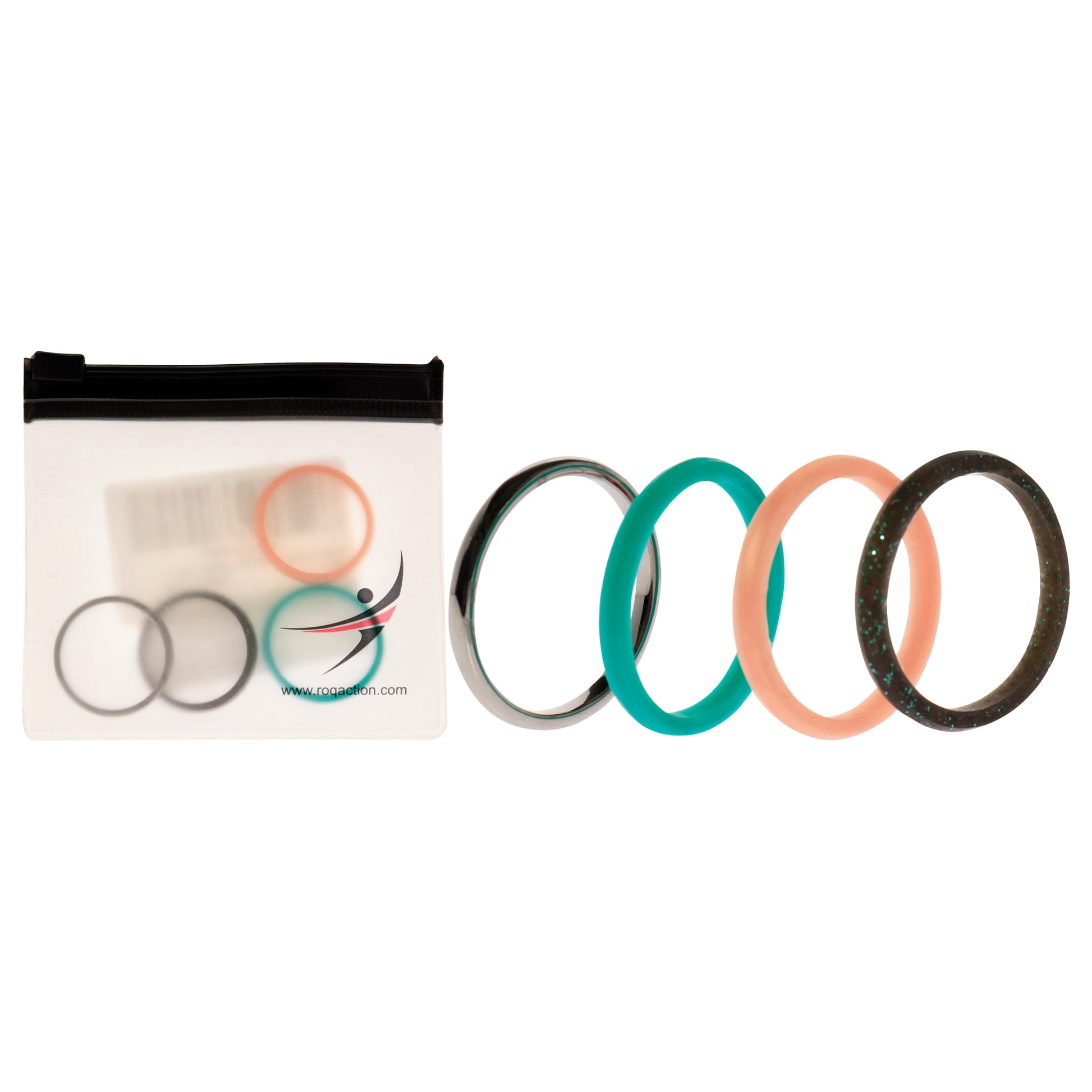 ROQ Silicone Wedding Twin 2mm Ring Set - Turquoise