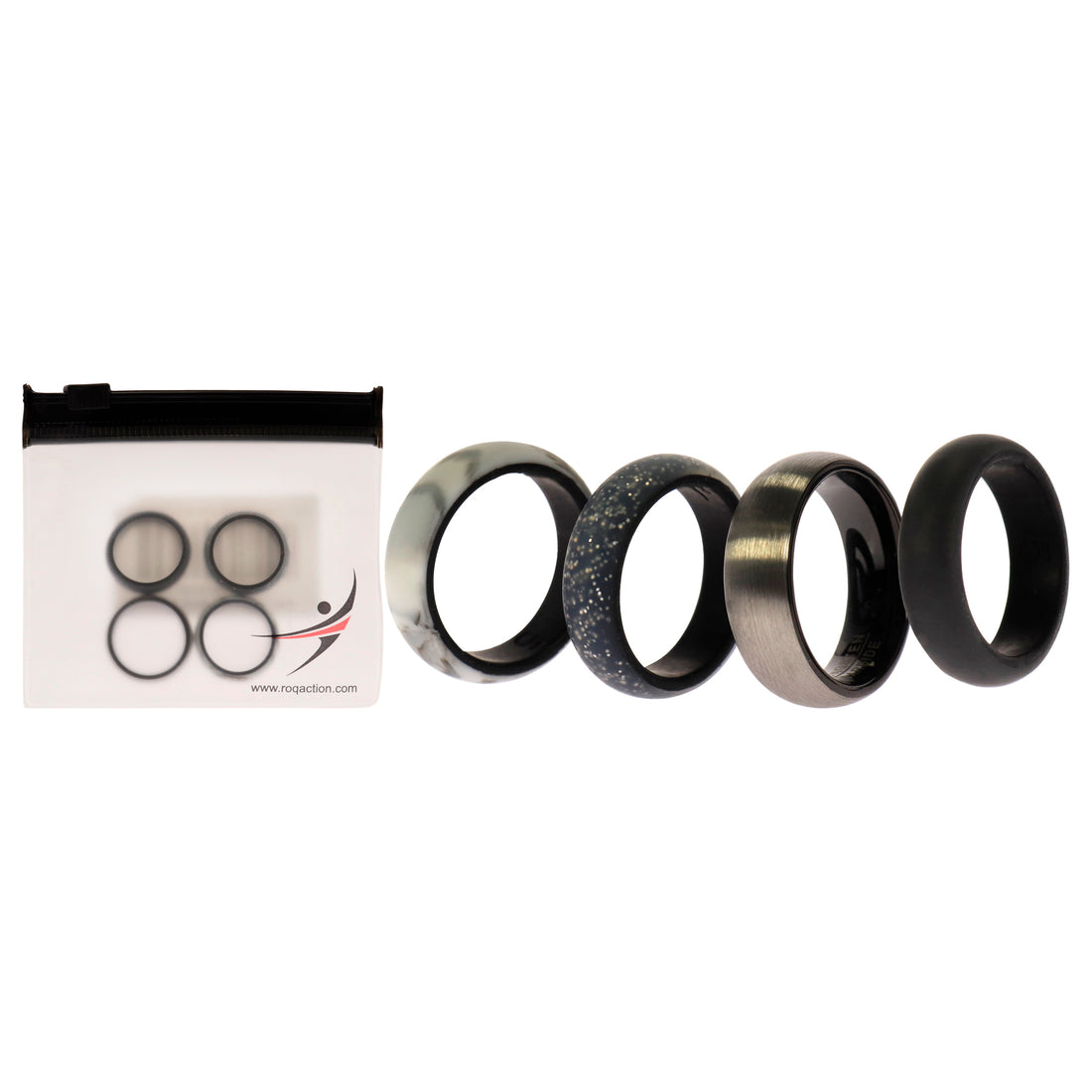 ROQ Silicone Wedding Twin Brushed 6mm Ring Set - Marble