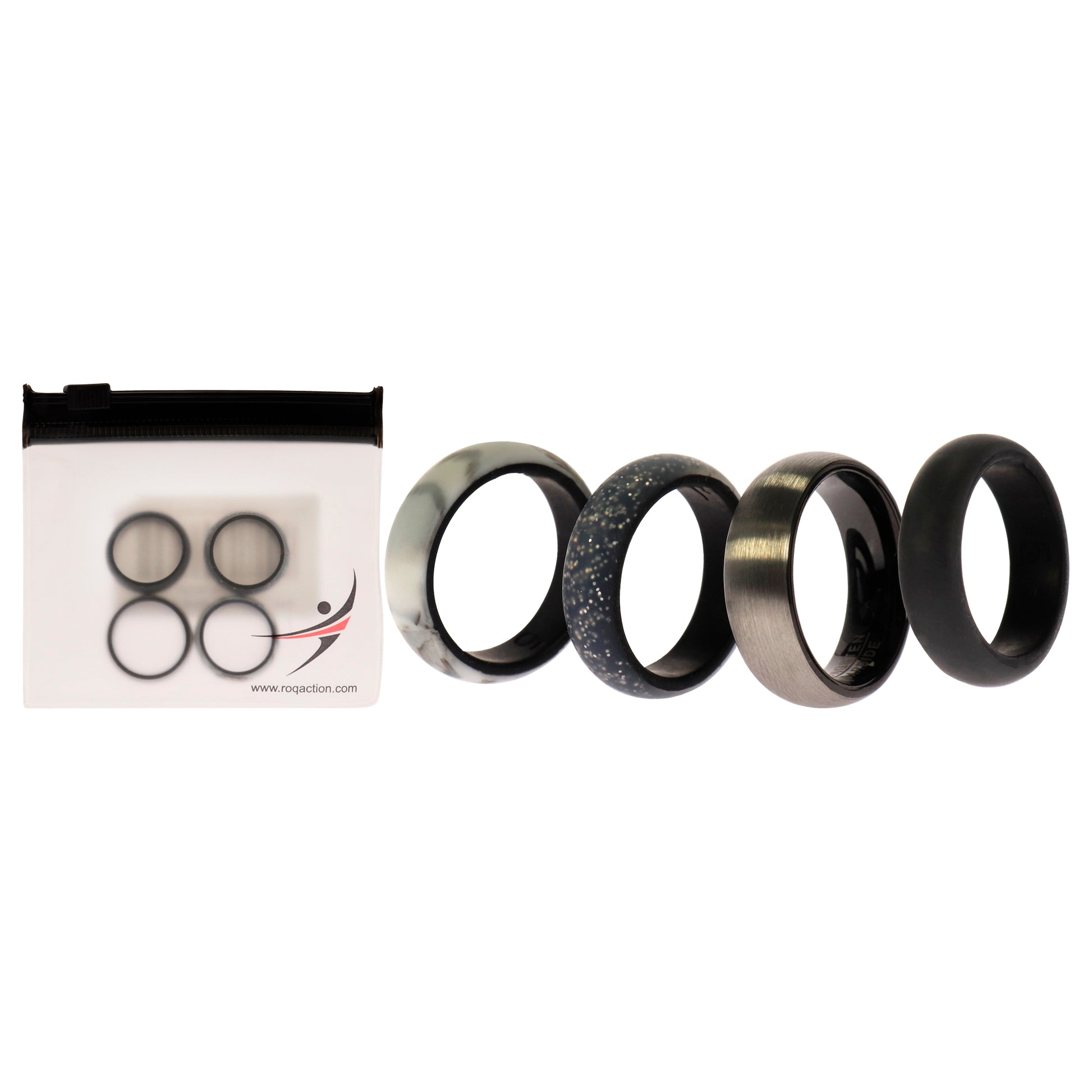 ROQ Silicone Wedding Twin Brushed 6mm Ring Set - Marble