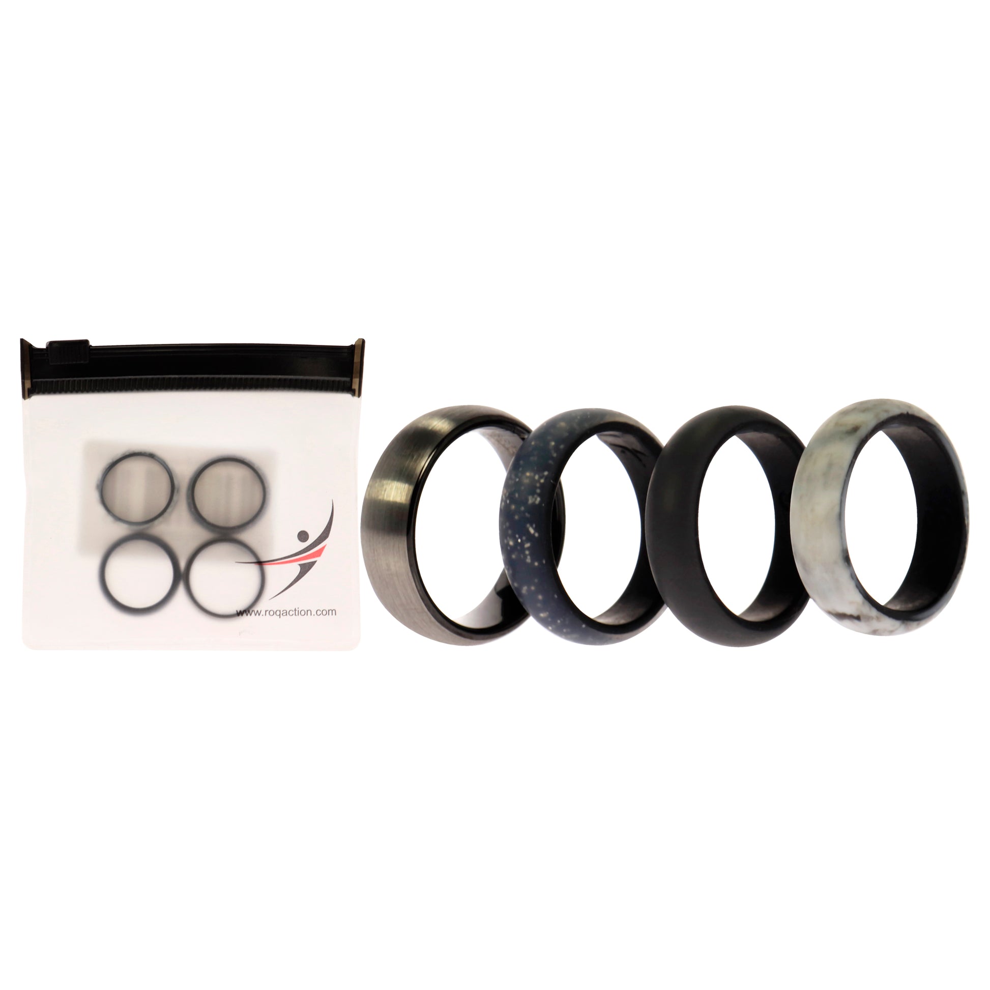 ROQ Silicone Wedding Twin Brushed 6mm Ring Set - Marble
