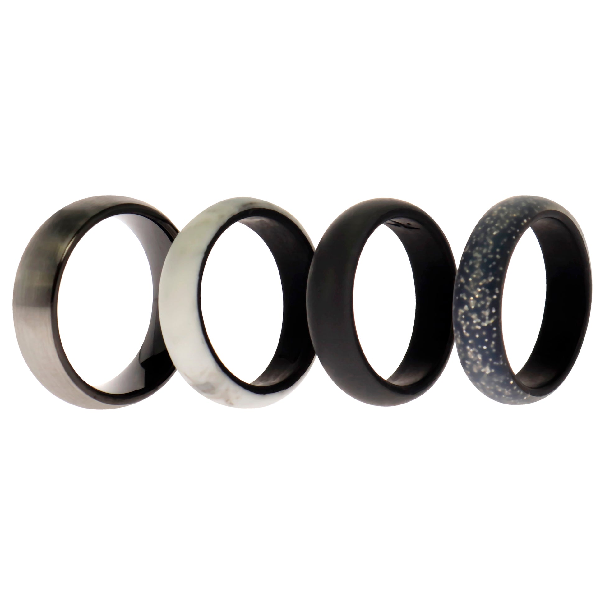 ROQ Silicone Wedding Twin Brushed 6mm Ring Set - Marble
