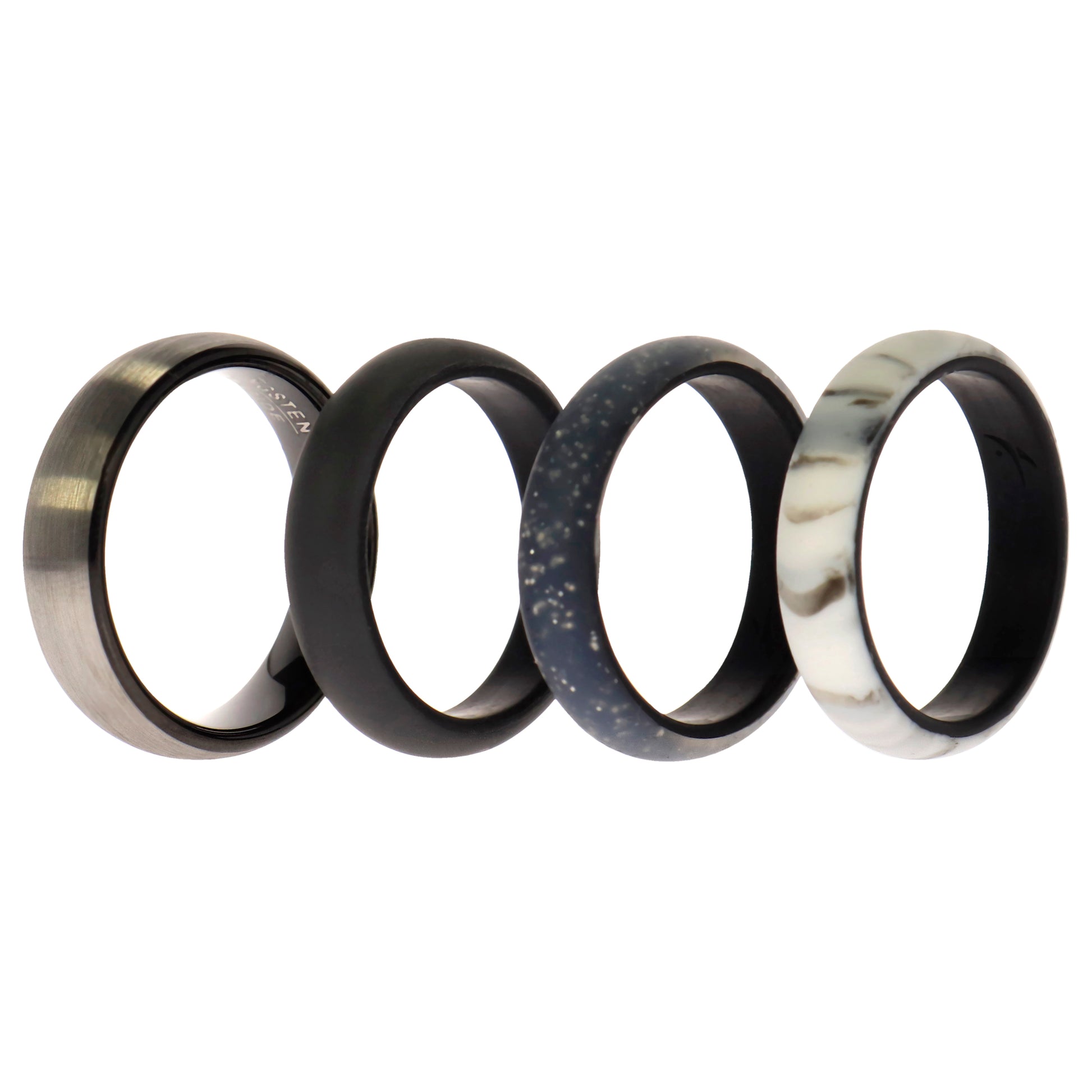 ROQ Silicone Wedding Twin Brushed 6mm Ring Set - Marble