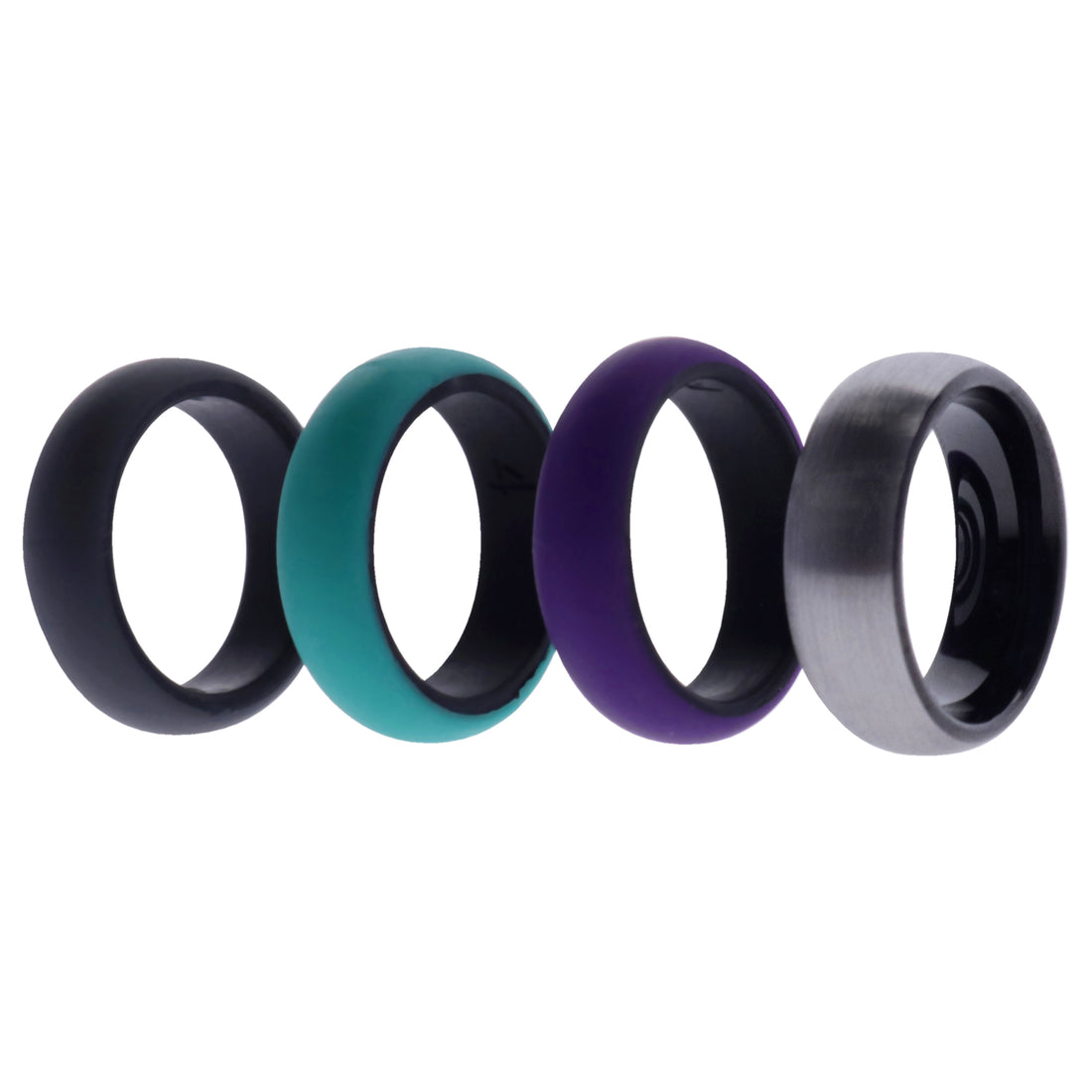 ROQ Silicone Wedding Twin Brushed 6mm Ring Set - Turquoise