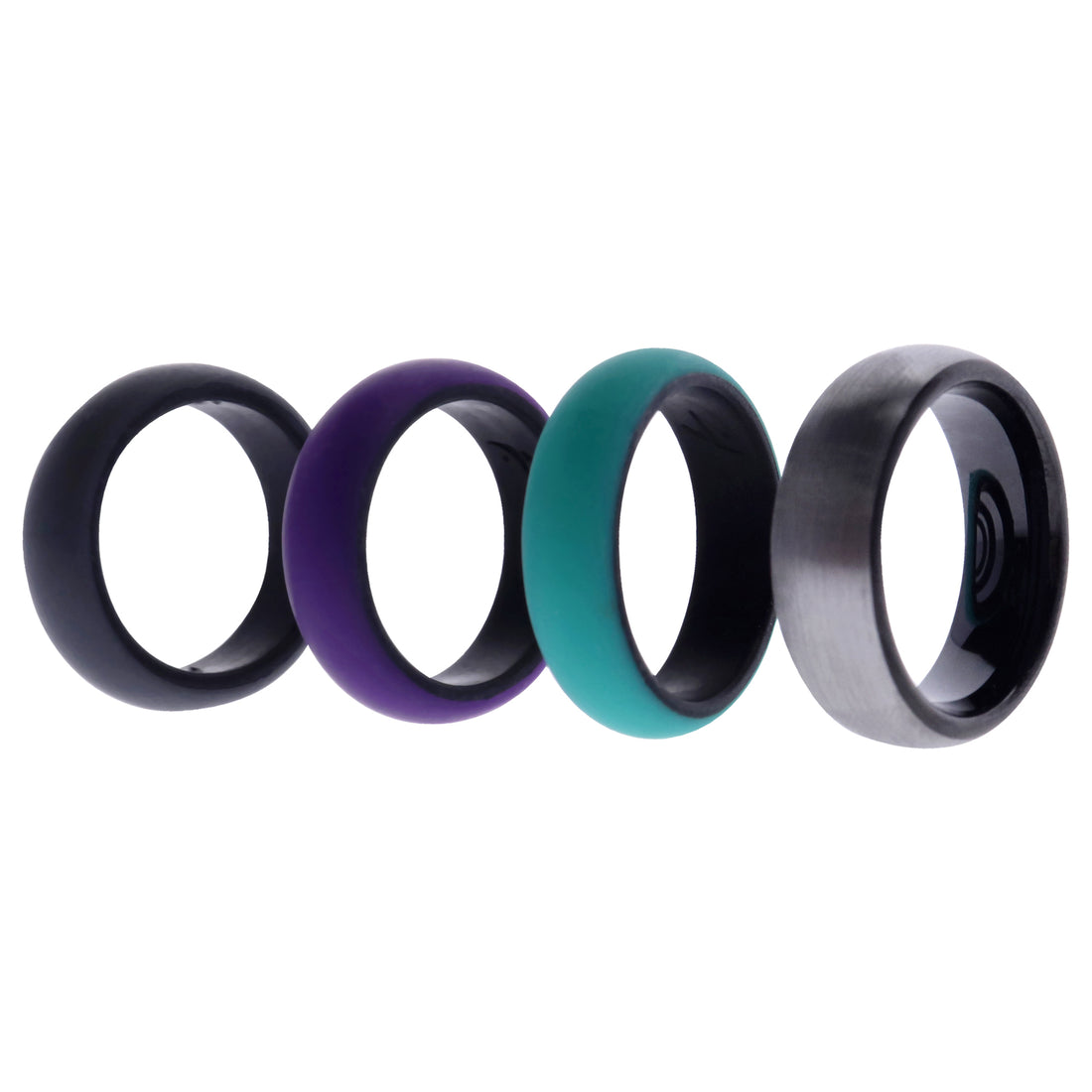 ROQ Silicone Wedding Twin Brushed 6mm Ring Set - Turquoise
