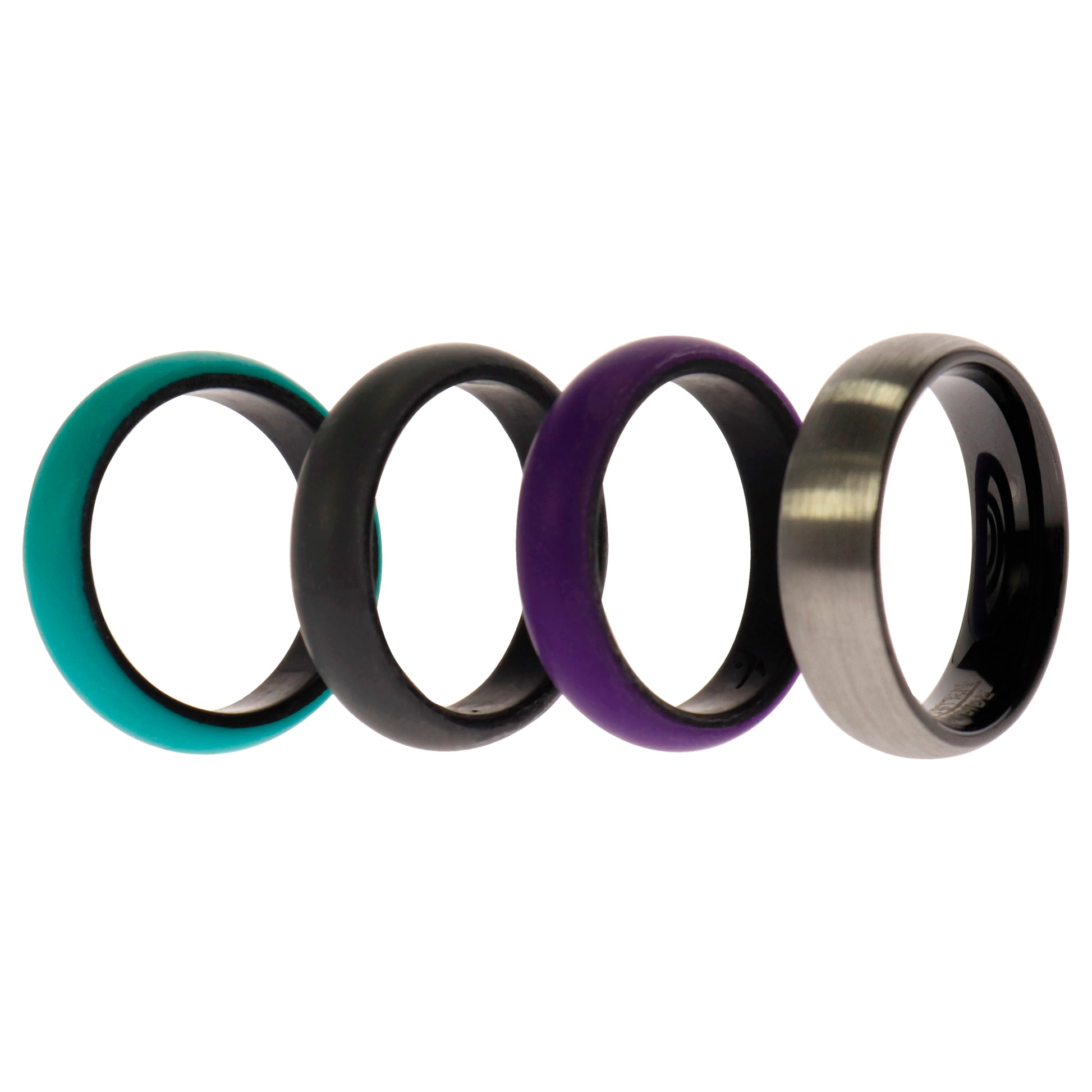 ROQ Silicone Wedding Twin Brushed 6mm Ring Set - Turquoise
