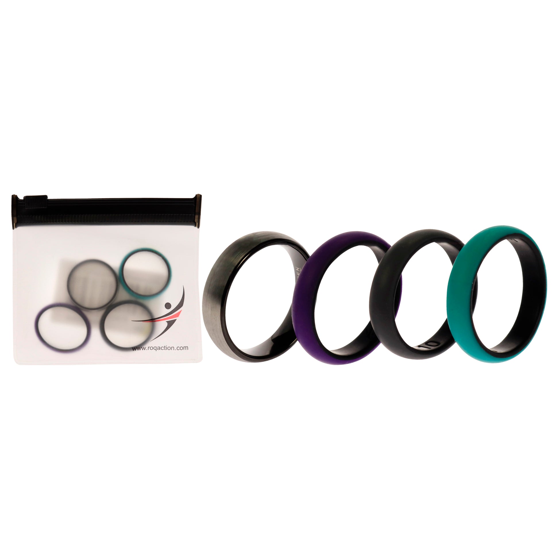 ROQ Silicone Wedding Twin Brushed 6mm Ring Set - Turquoise