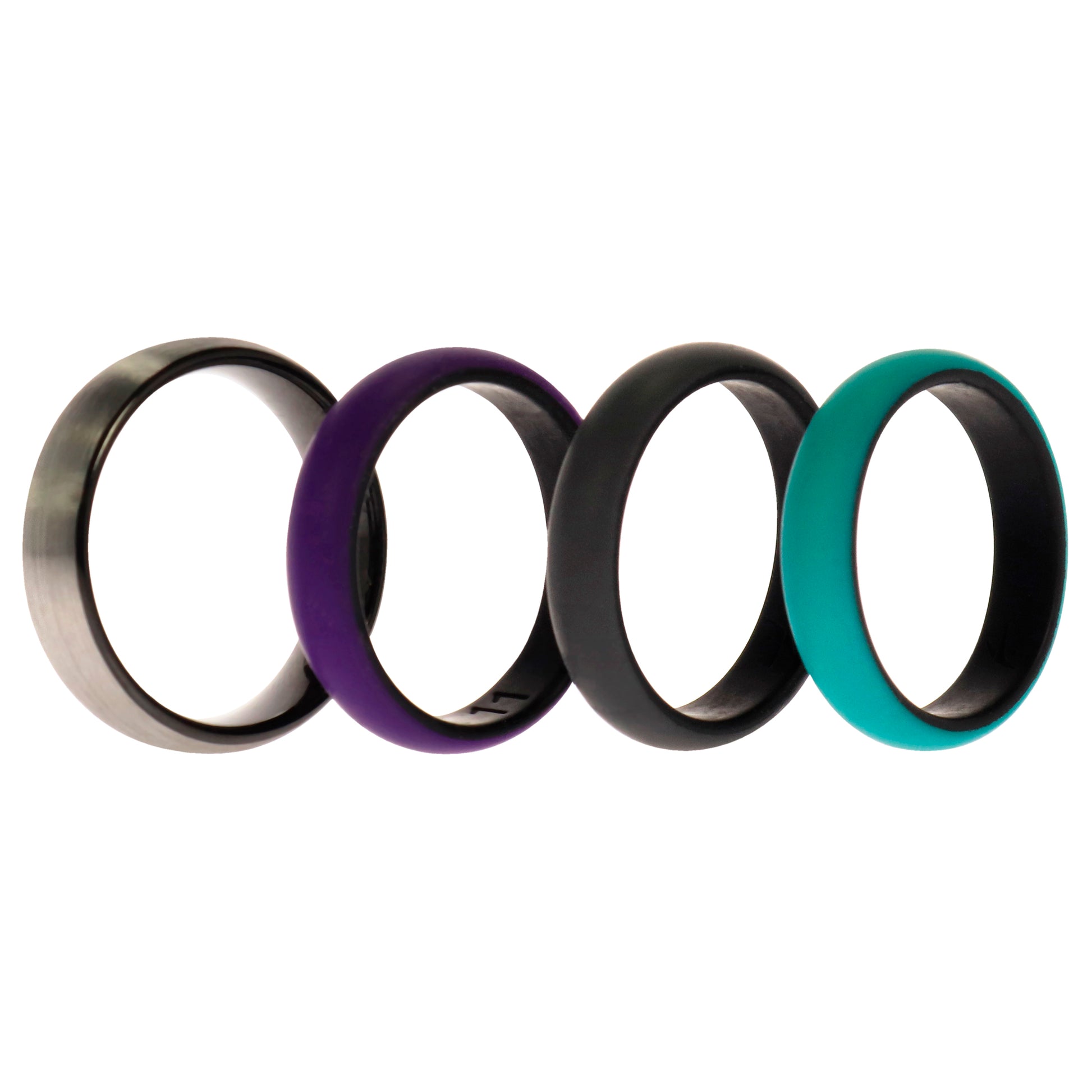 ROQ Silicone Wedding Twin Brushed 6mm Ring Set - Turquoise