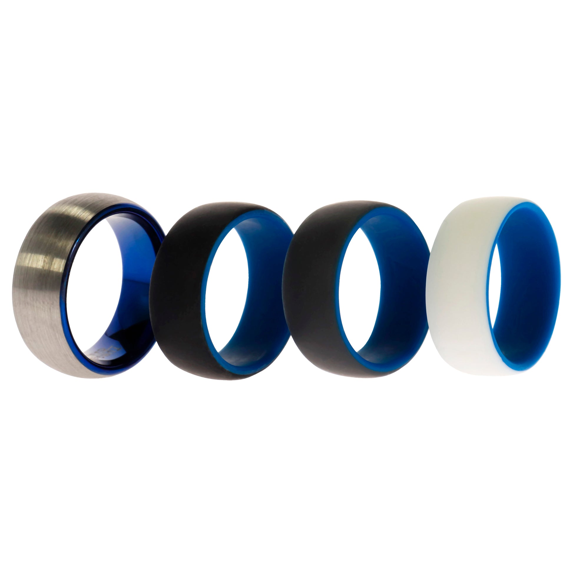 ROQ Silicone Wedding Twin Dome 8mm Ring Set - Blue