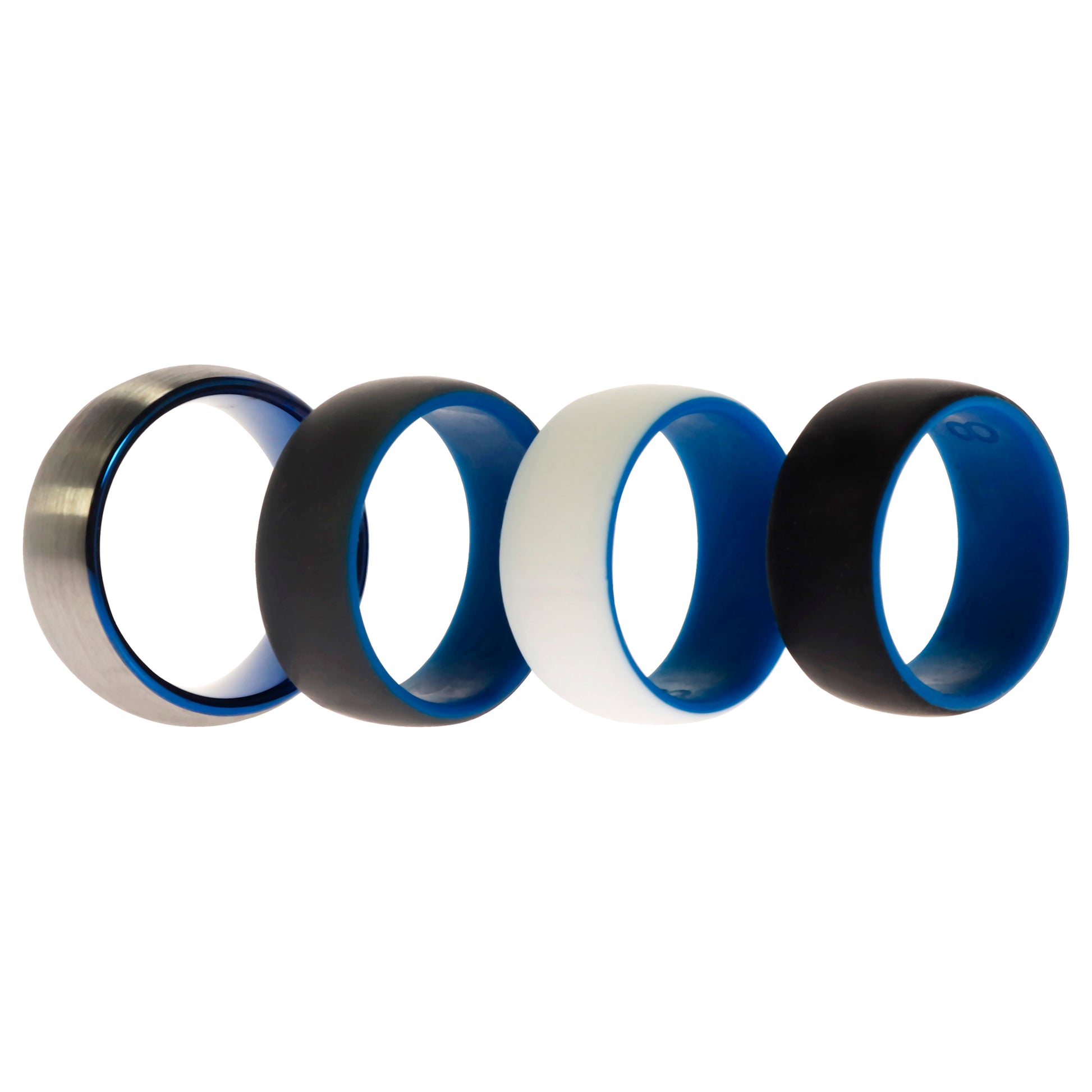 ROQ Silicone Wedding Twin Dome 8mm Ring Set - Blue