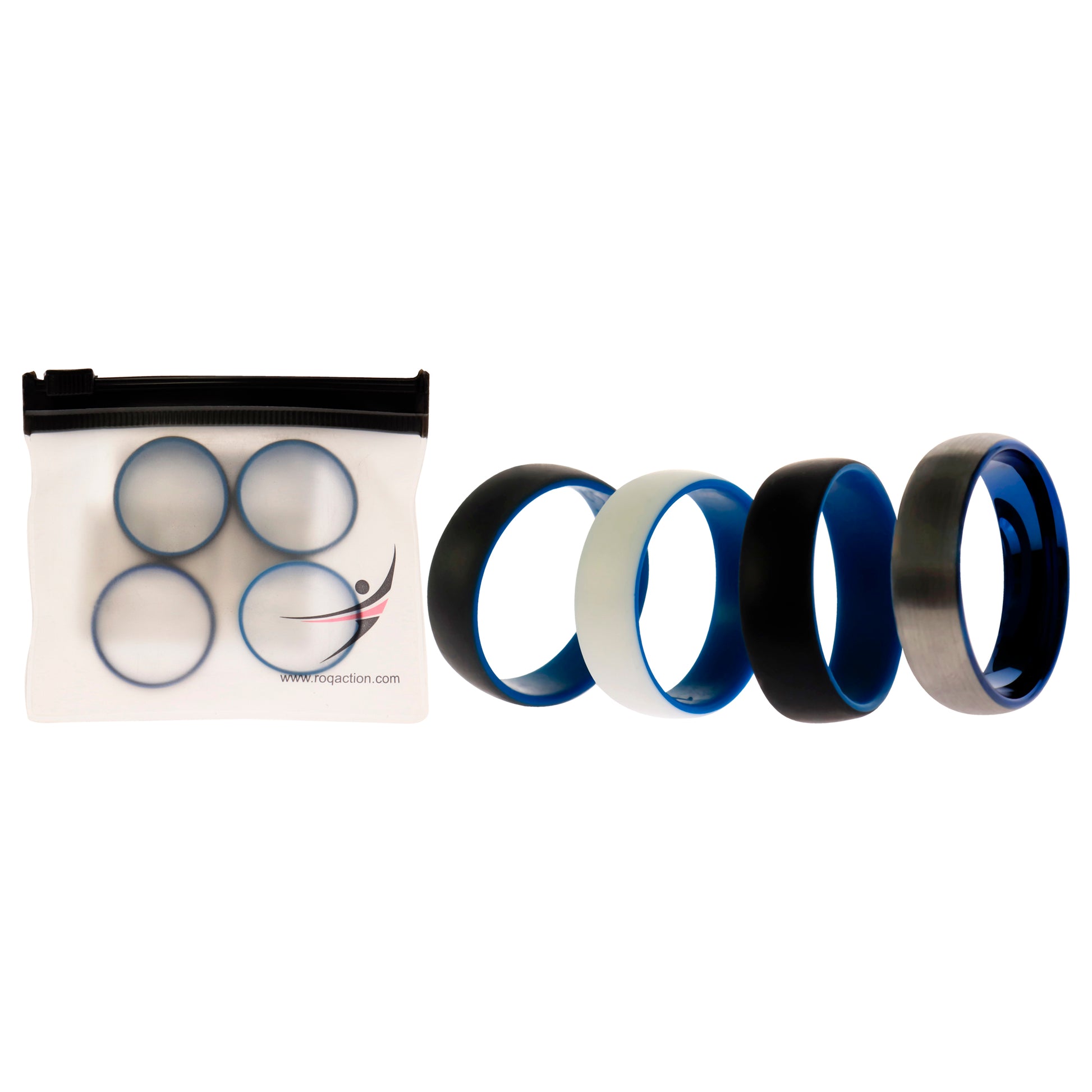 ROQ Silicone Wedding Twin Dome 8mm Ring Set - Blue