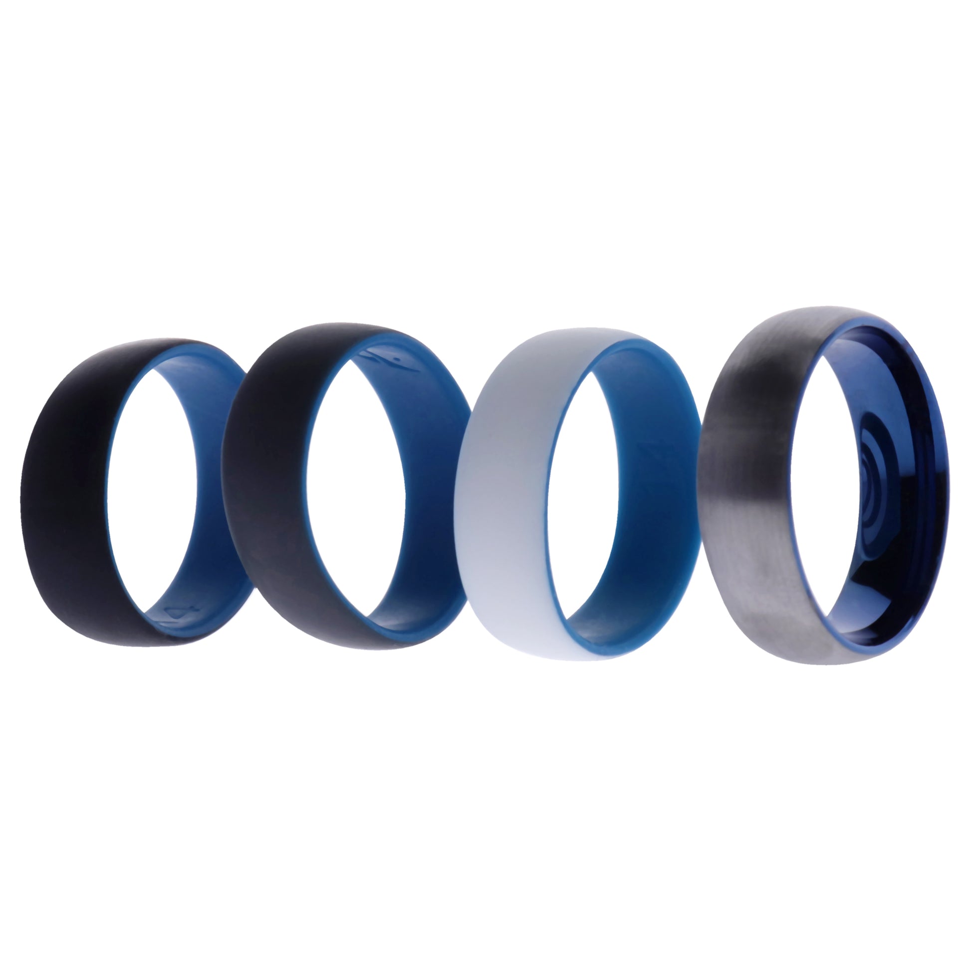 ROQ Silicone Wedding Twin Dome 8mm Ring Set - Blue