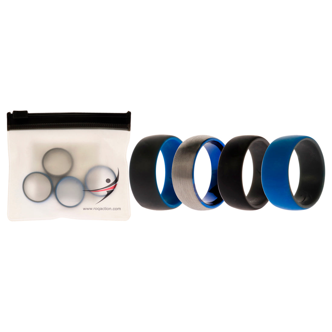 ROQ Silicone Wedding Twin Dome 8mm Ring Set - Grey