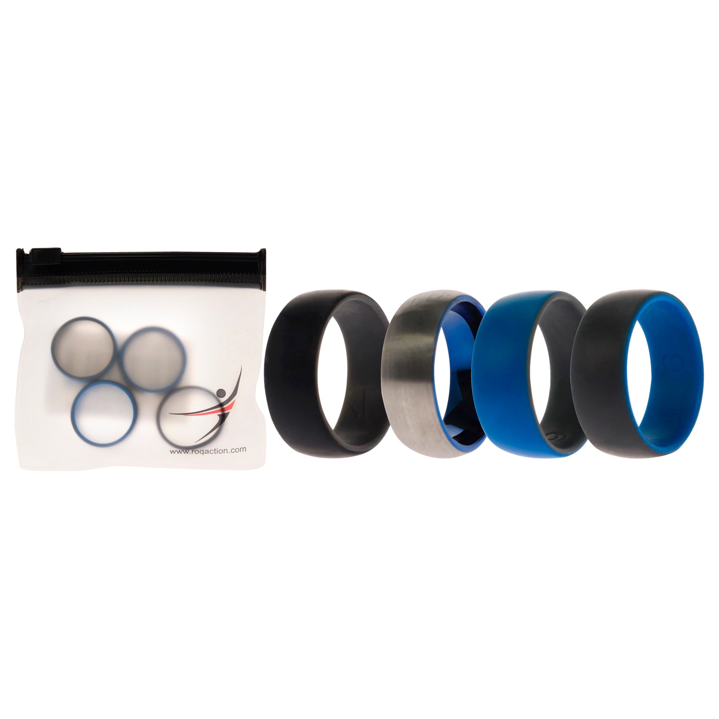 ROQ Silicone Wedding Twin Dome 8mm Ring Set - Grey