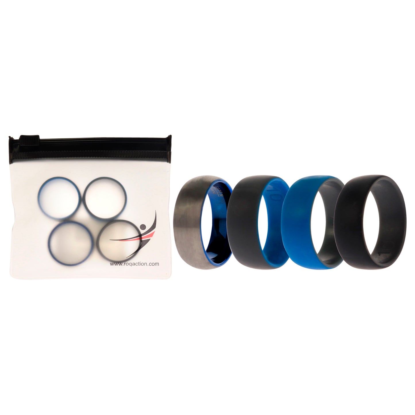 ROQ Silicone Wedding Twin Dome 8mm Ring Set - Grey