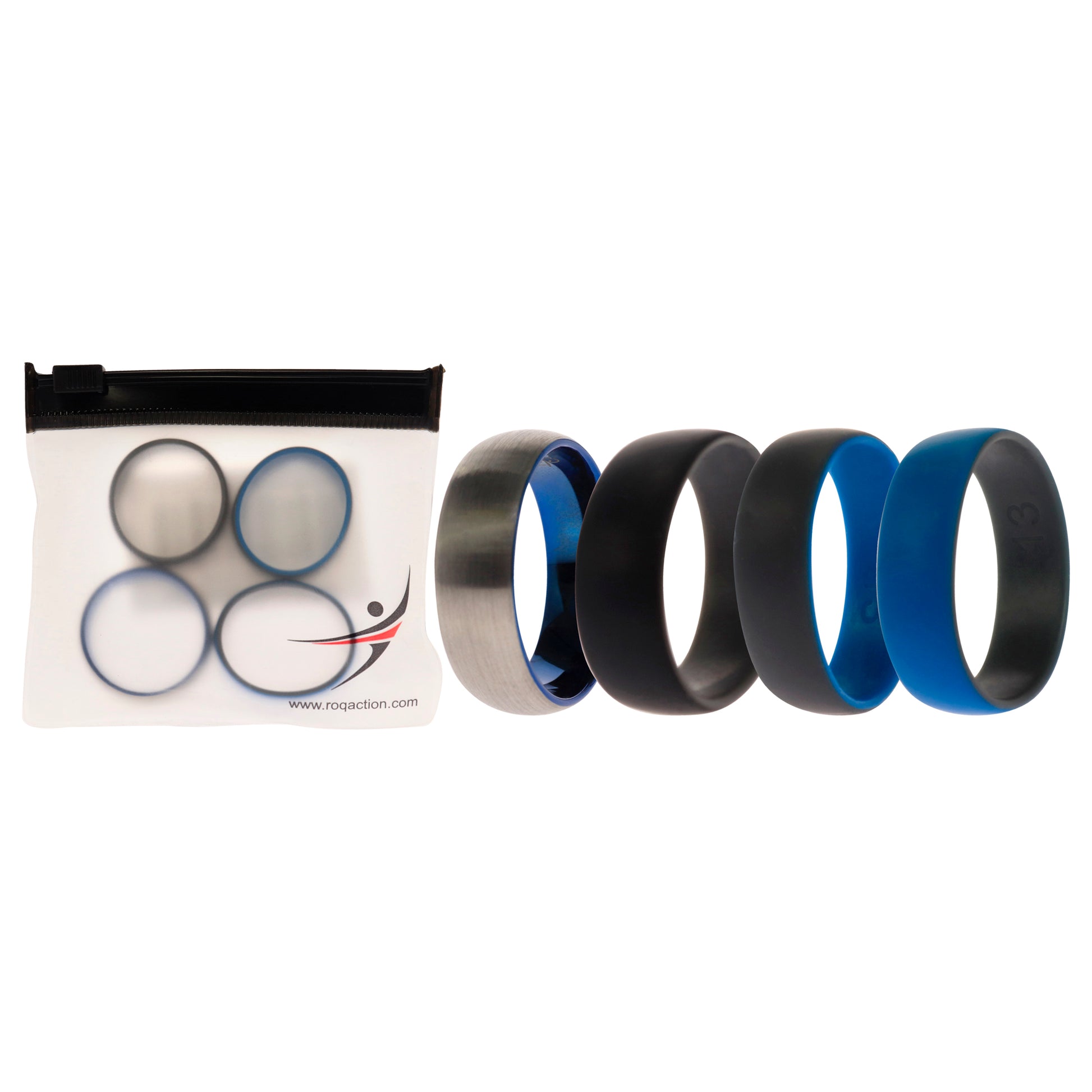 ROQ Silicone Wedding Twin Dome 8mm Ring Set - Grey