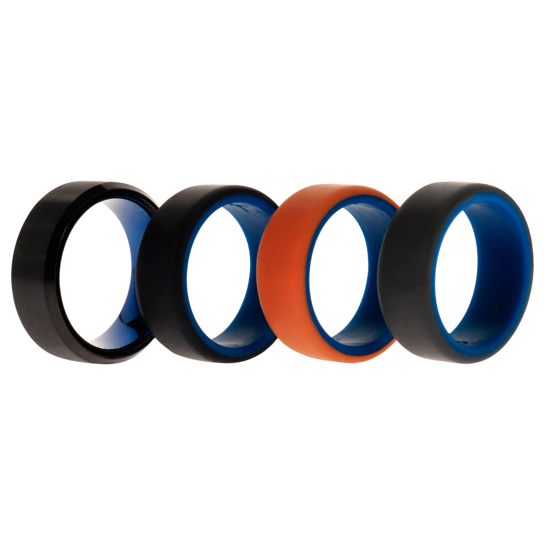 ROQ Silicone Wedding Twin Beveled 8mm Ring Set - Black