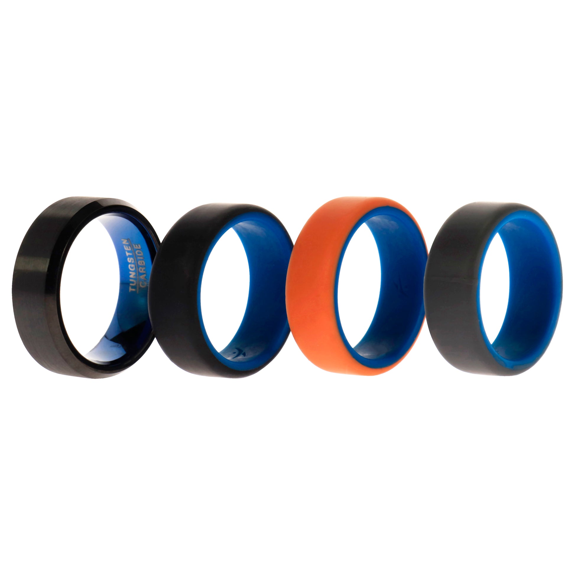 ROQ Silicone Wedding Twin Beveled 8mm Ring Set - Black