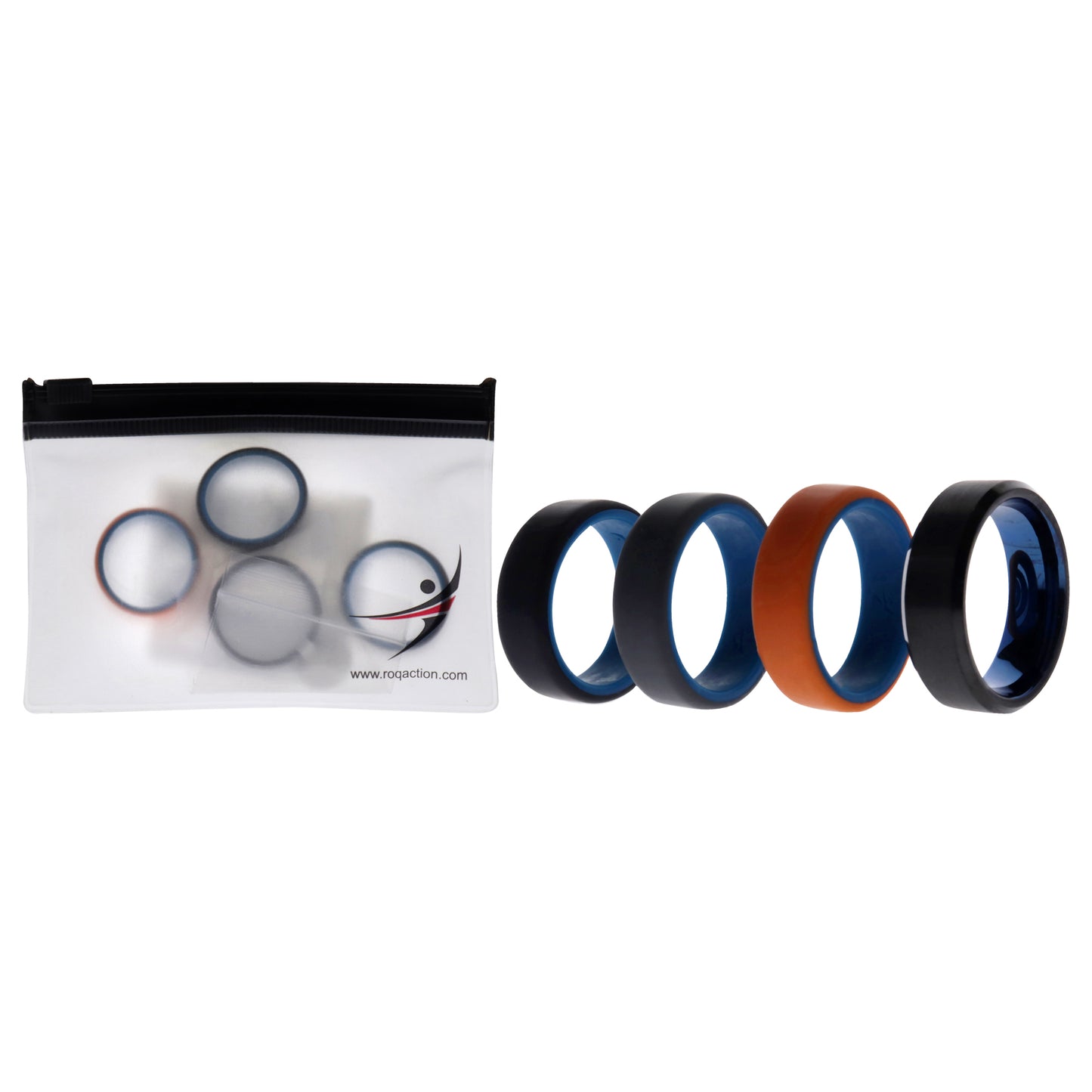 ROQ Silicone Wedding Twin Beveled 8mm Ring Set - Black