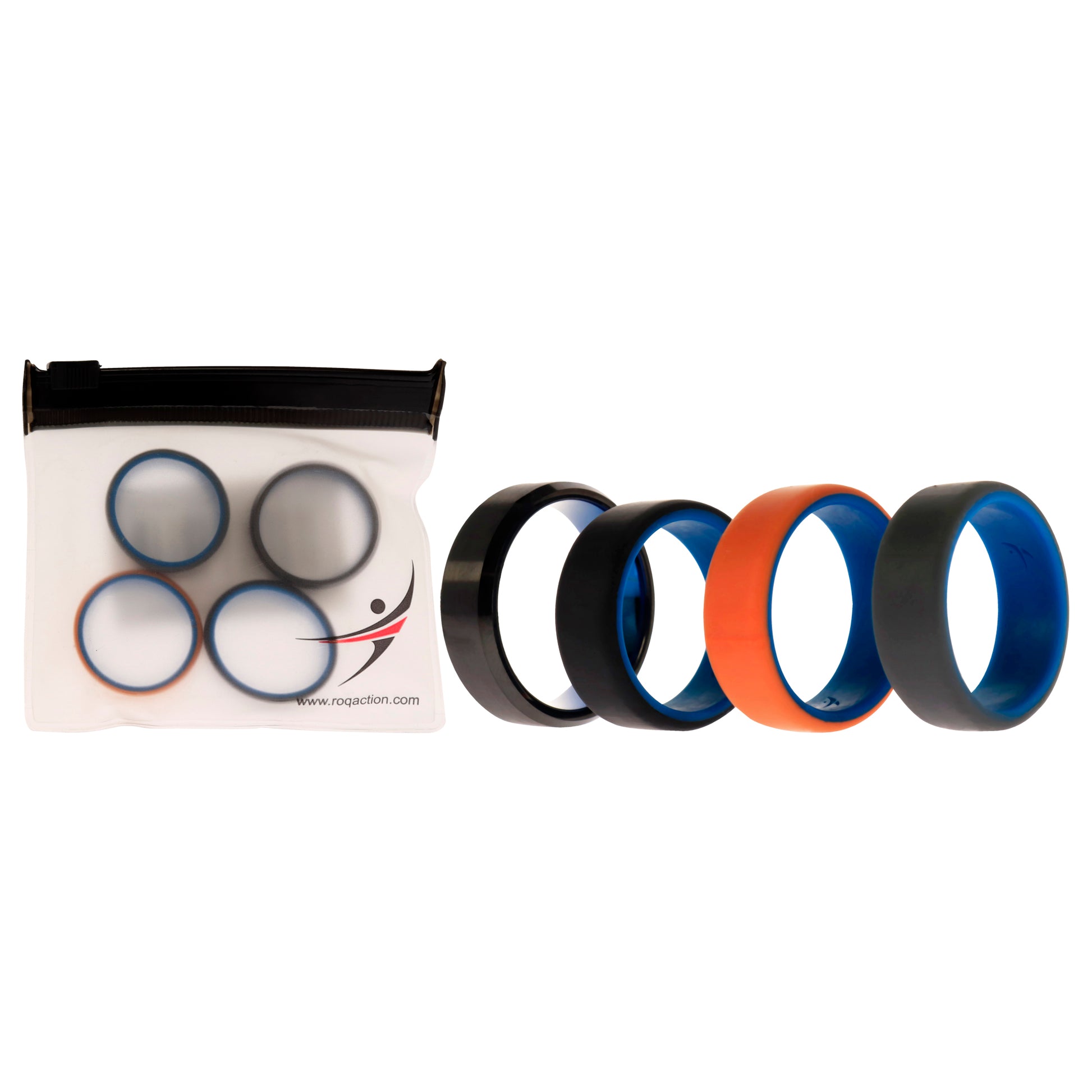 ROQ Silicone Wedding Twin Beveled 8mm Ring Set - Black