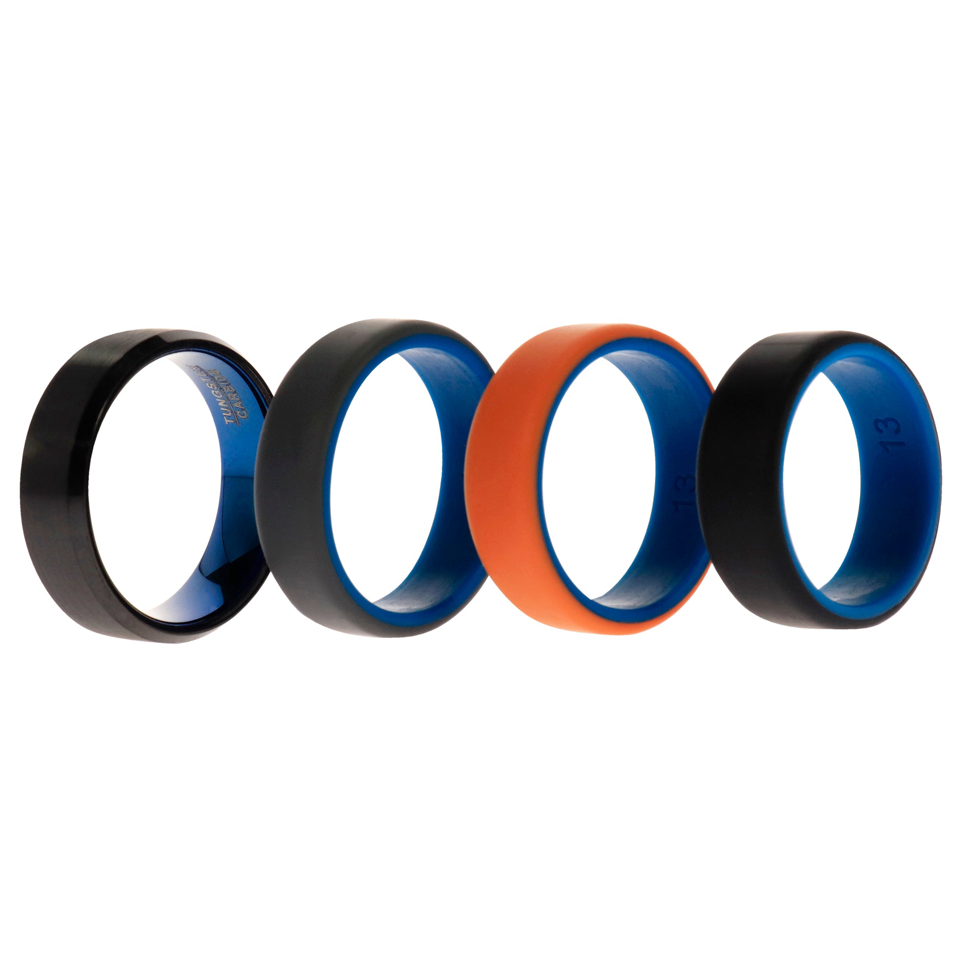 ROQ Silicone Wedding Twin Beveled 8mm Ring Set - Black