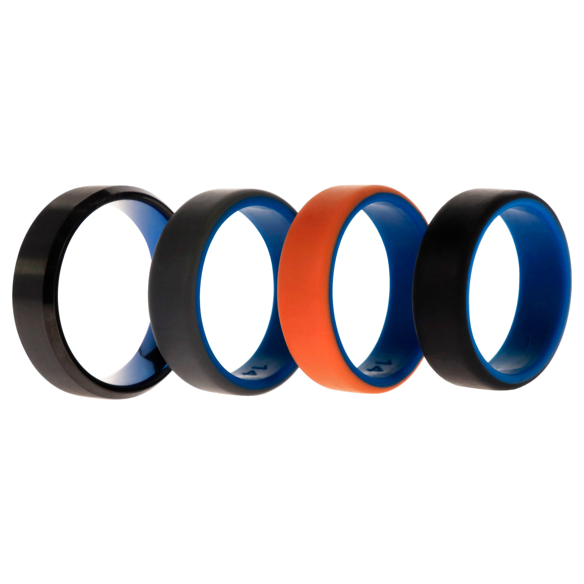 ROQ Silicone Wedding Twin Beveled 8mm Ring Set - Black
