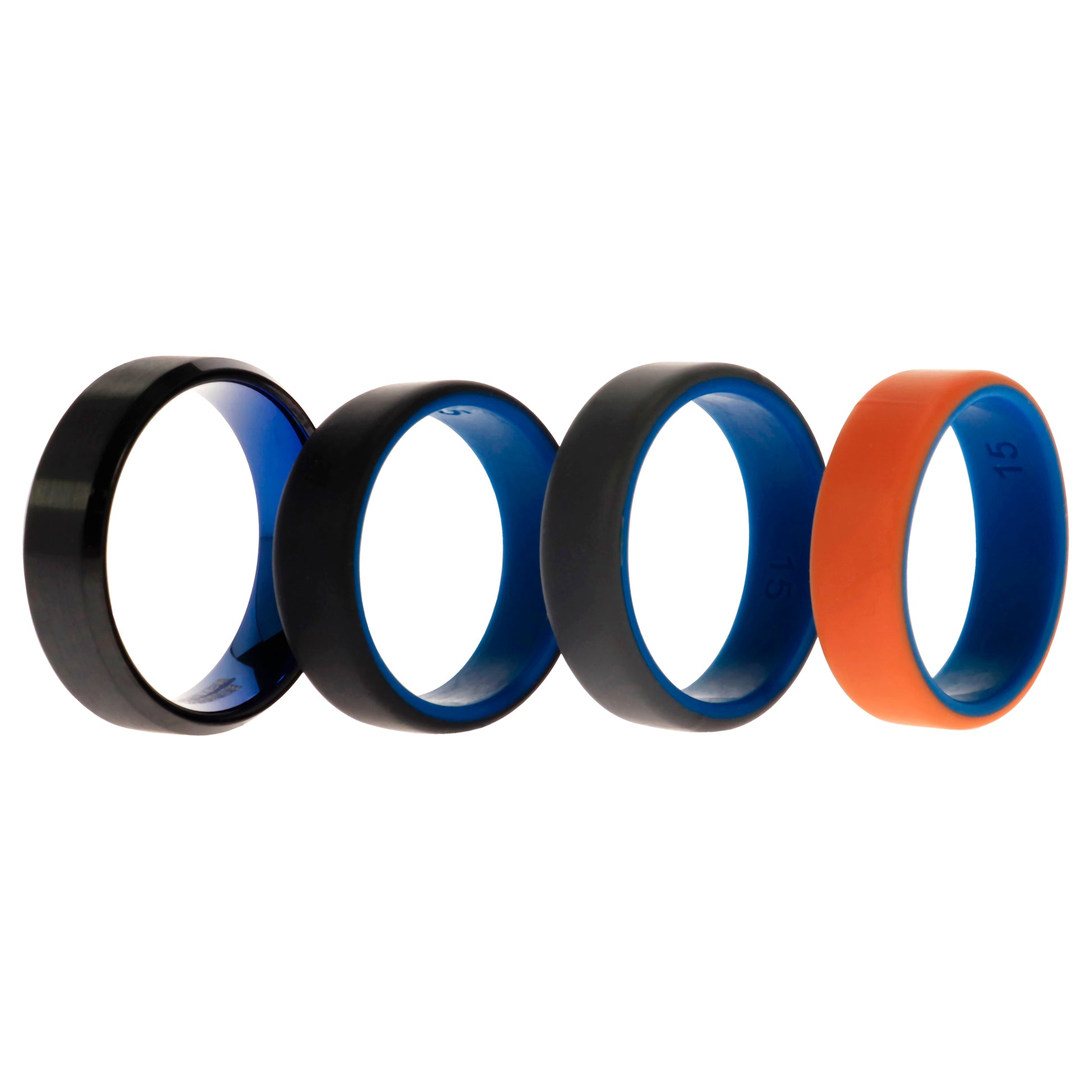 ROQ Silicone Wedding Twin Beveled 8mm Ring Set - Black