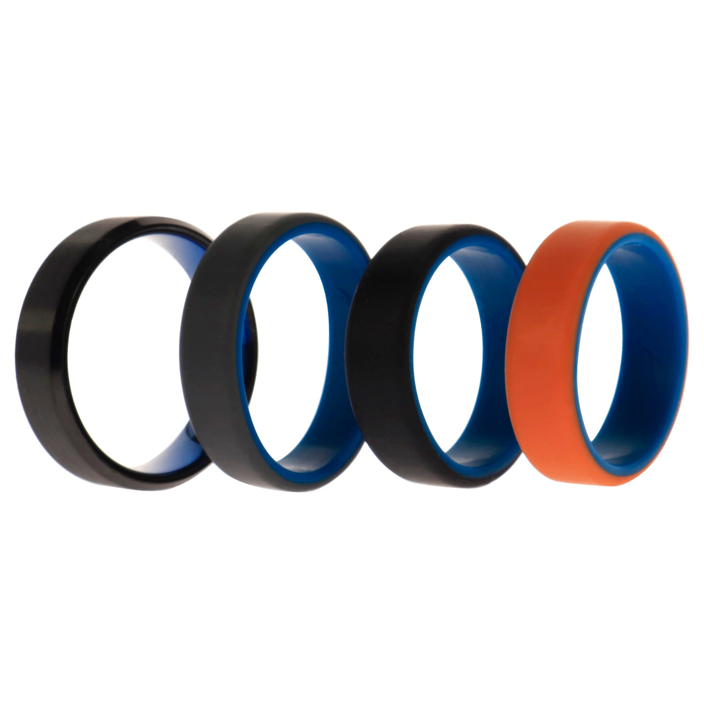 ROQ Silicone Wedding Twin Beveled 8mm Ring Set - Black
