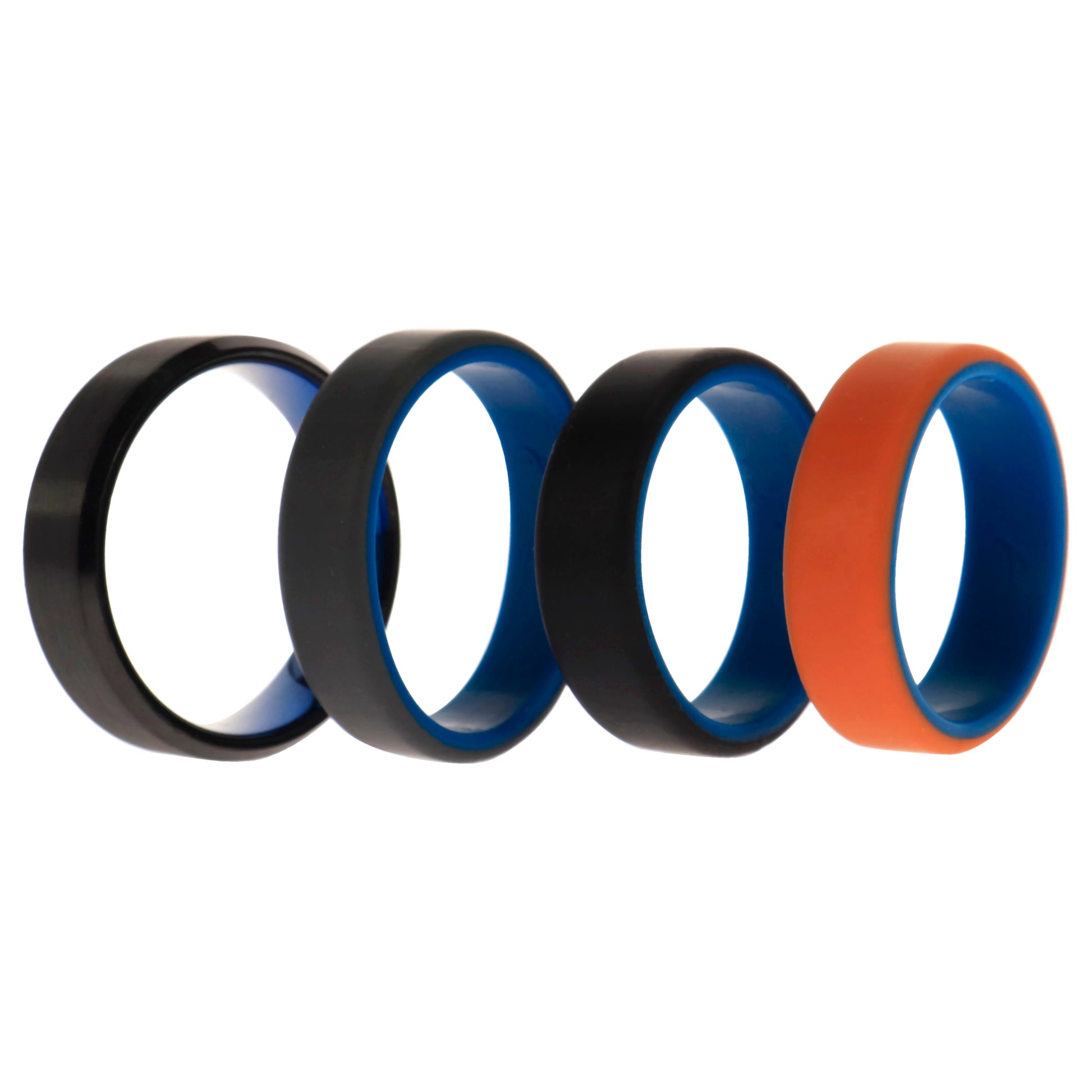 ROQ Silicone Wedding Twin Beveled 8mm Ring Set - Black