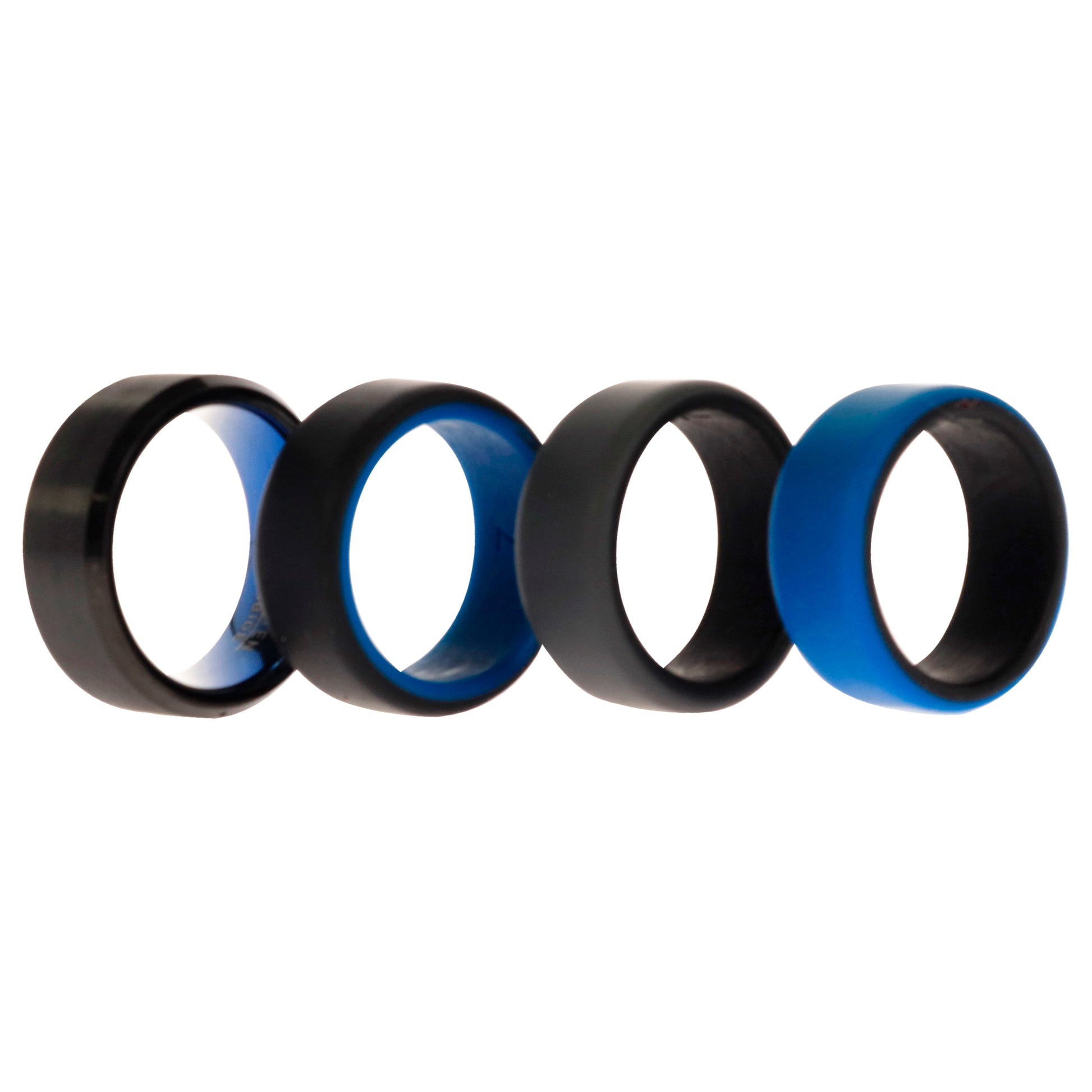 ROQ Silicone Wedding Twin Beveled 8mm Ring Set - Blue