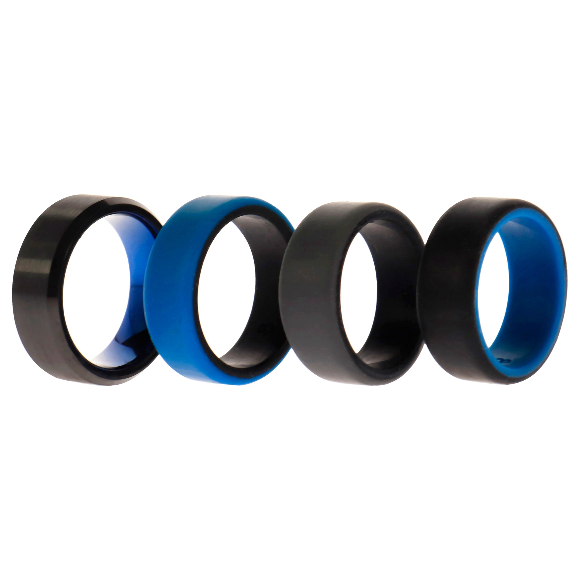 ROQ Silicone Wedding Twin Beveled 8mm Ring Set - Blue