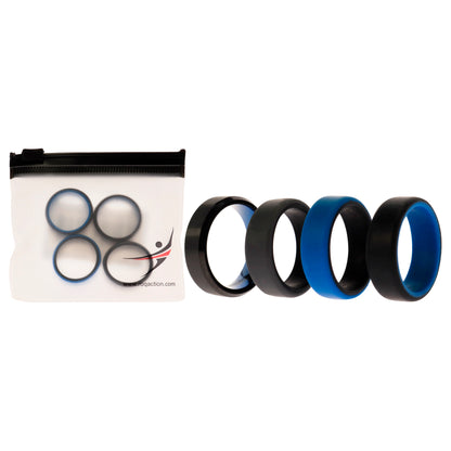 ROQ Silicone Wedding Twin Beveled 8mm Ring Set - Blue