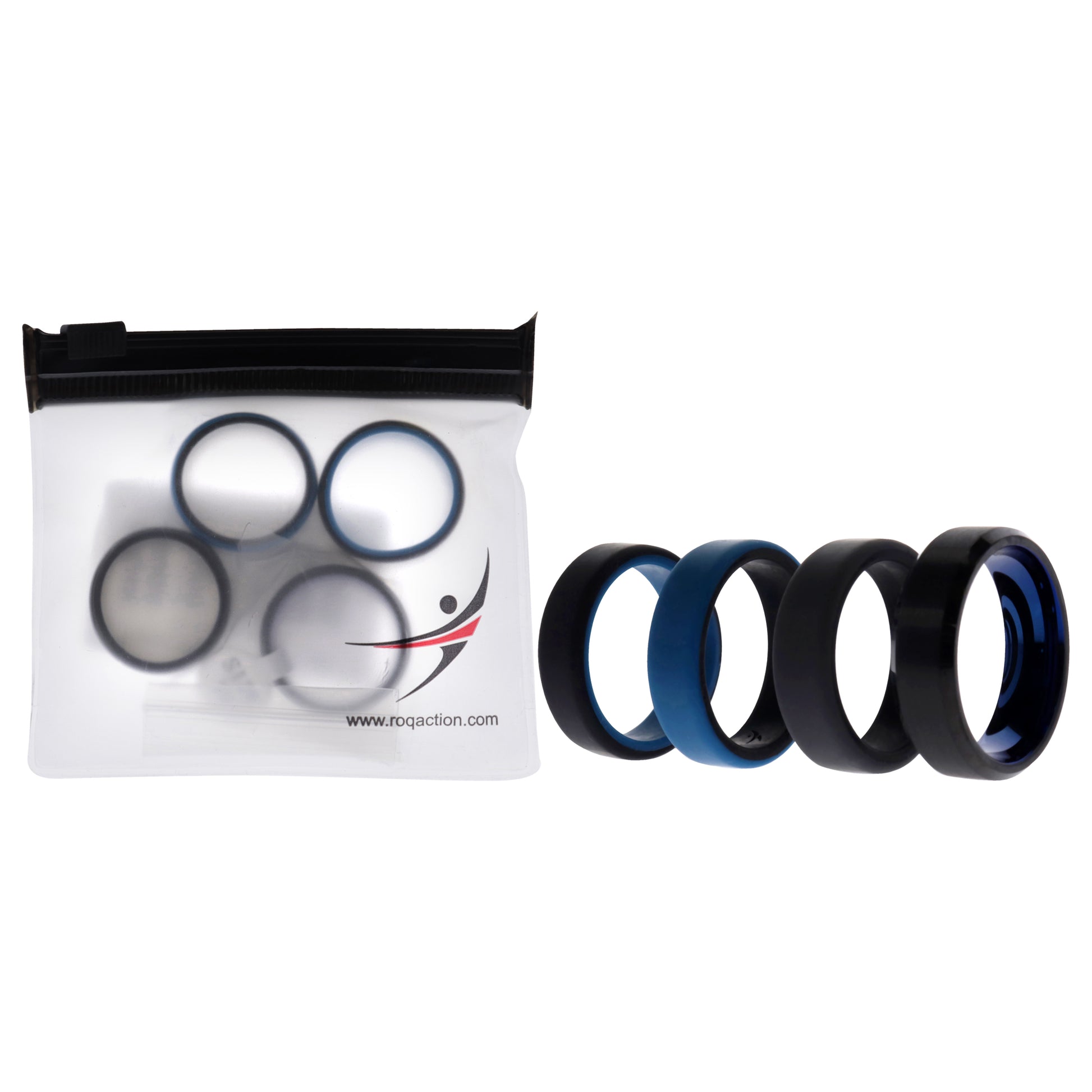 ROQ Silicone Wedding Twin Beveled 8mm Ring Set - Blue