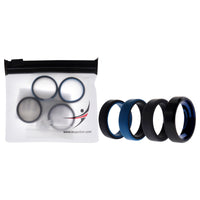 ROQ Silicone Wedding Twin Beveled 8mm Ring Set - Blue