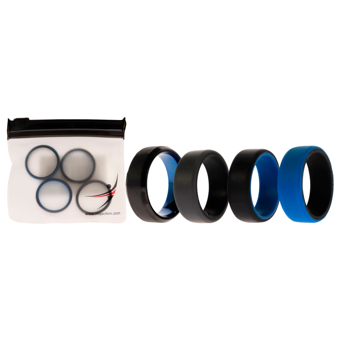 Silicone Wedding Twin Beveled 8mm Ring Set - Blue by ROQ for Men - 4 x 11 mm Ring