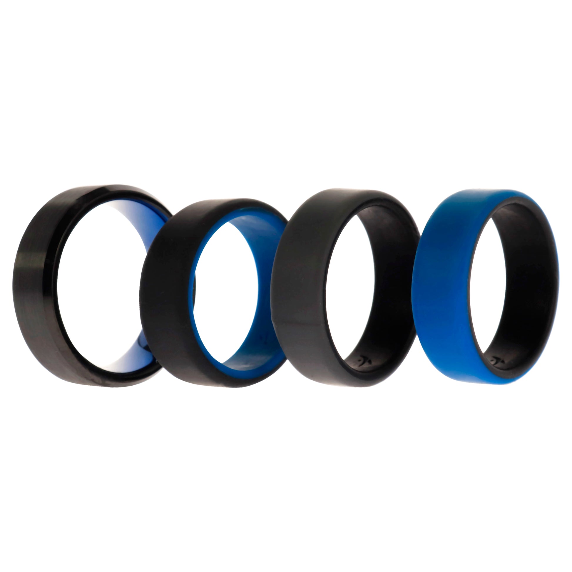 ROQ Silicone Wedding Twin Beveled 8mm Ring Set - Blue