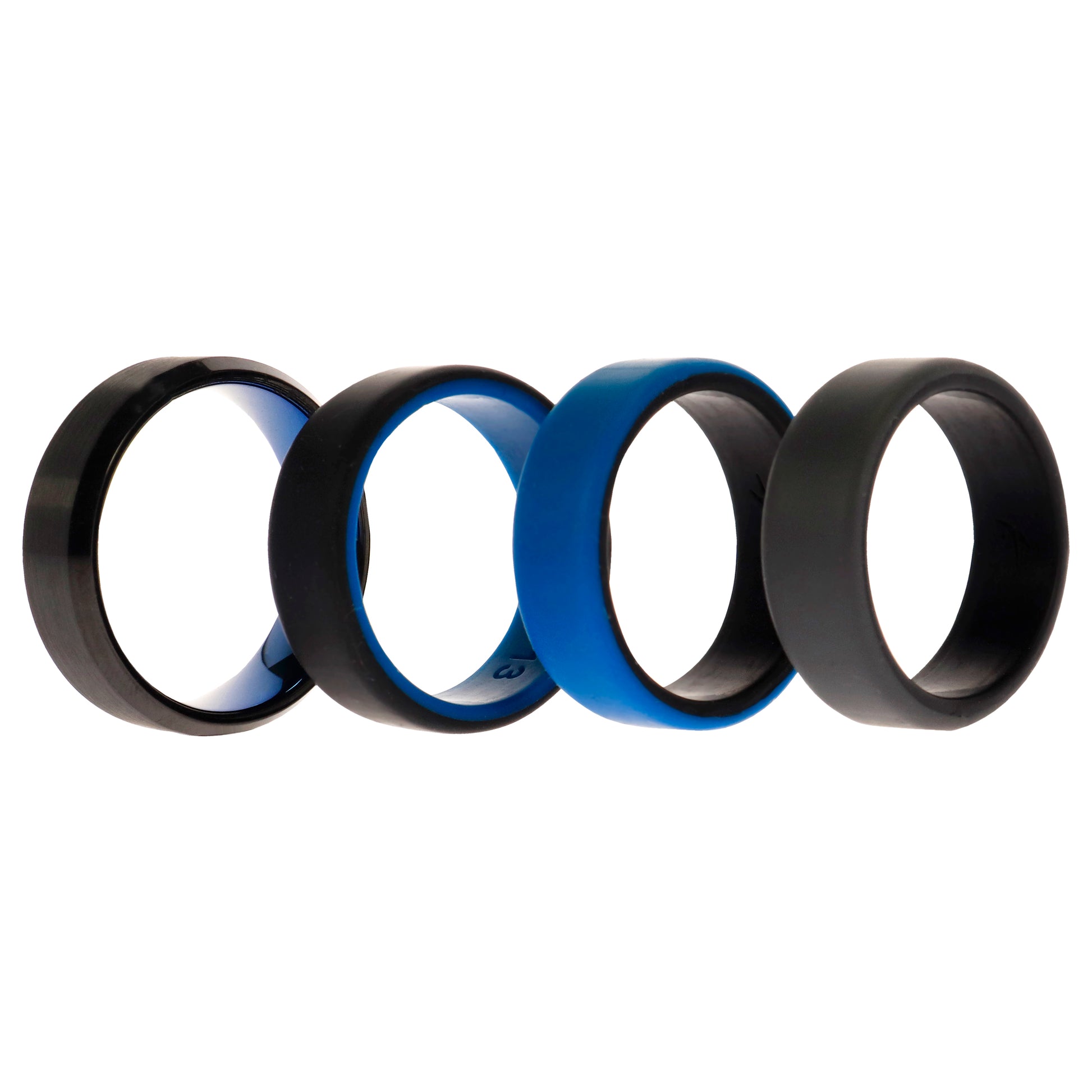 ROQ Silicone Wedding Twin Beveled 8mm Ring Set - Blue