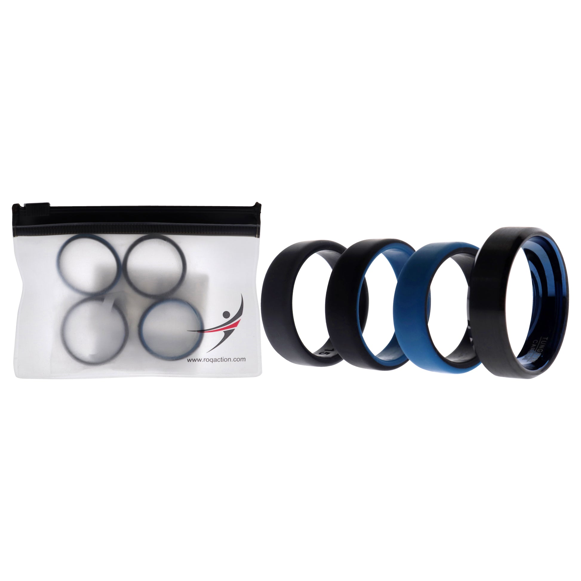 ROQ Silicone Wedding Twin Beveled 8mm Ring Set - Blue