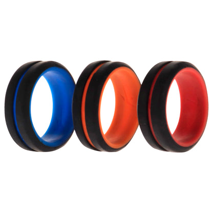 ROQ Silicone Wedding 2Layer Middle Line Ring Set - Black