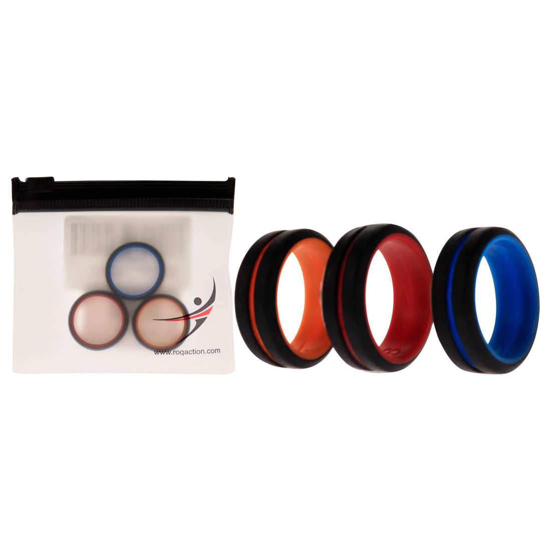 ROQ Silicone Wedding 2Layer Middle Line Ring Set - Black