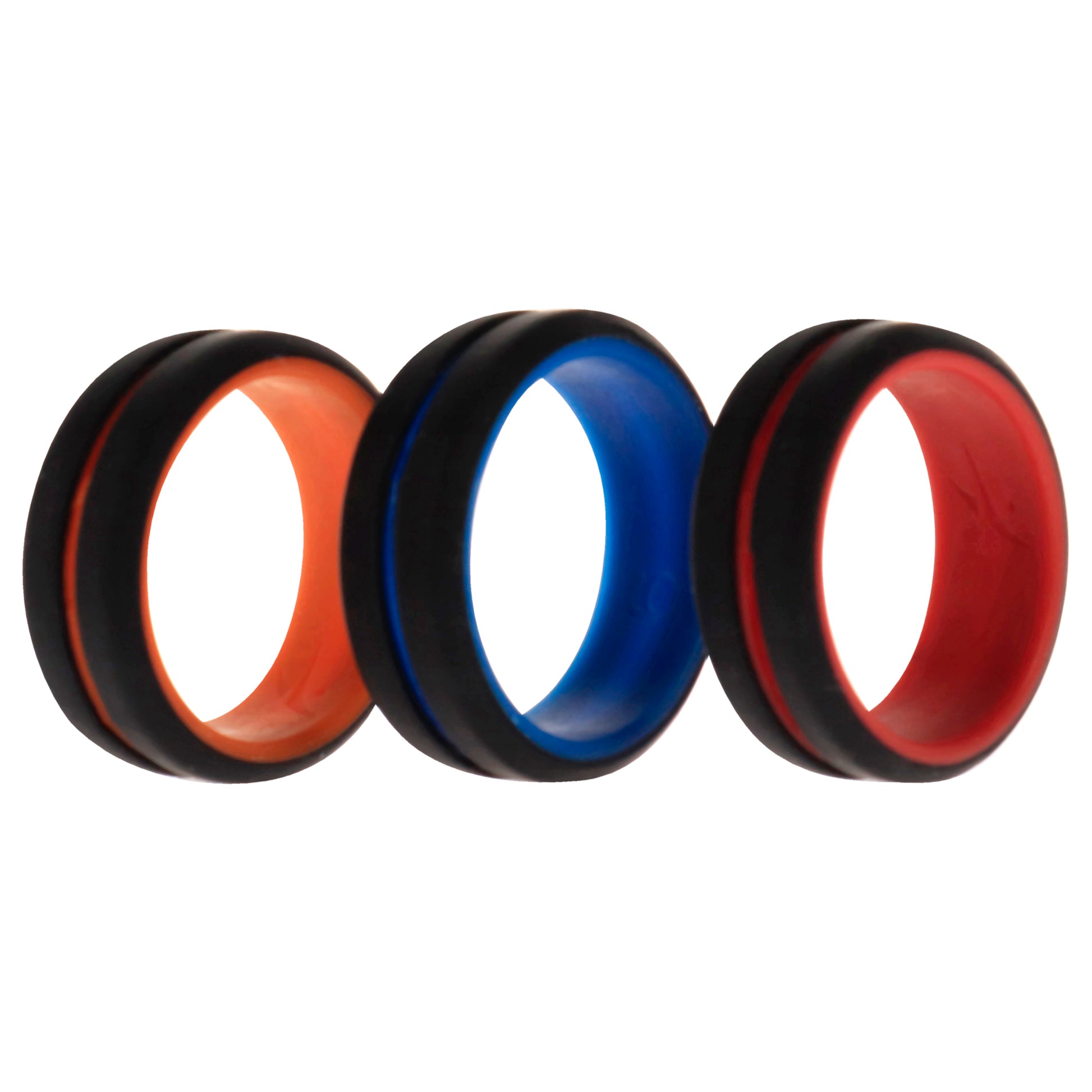 ROQ Silicone Wedding 2Layer Middle Line Ring Set - Black