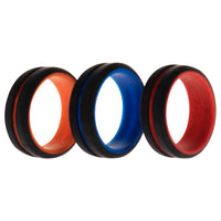 ROQ Silicone Wedding 2Layer Middle Line Ring Set - Black