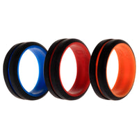 ROQ Silicone Wedding 2Layer Middle Line Ring Set - Black