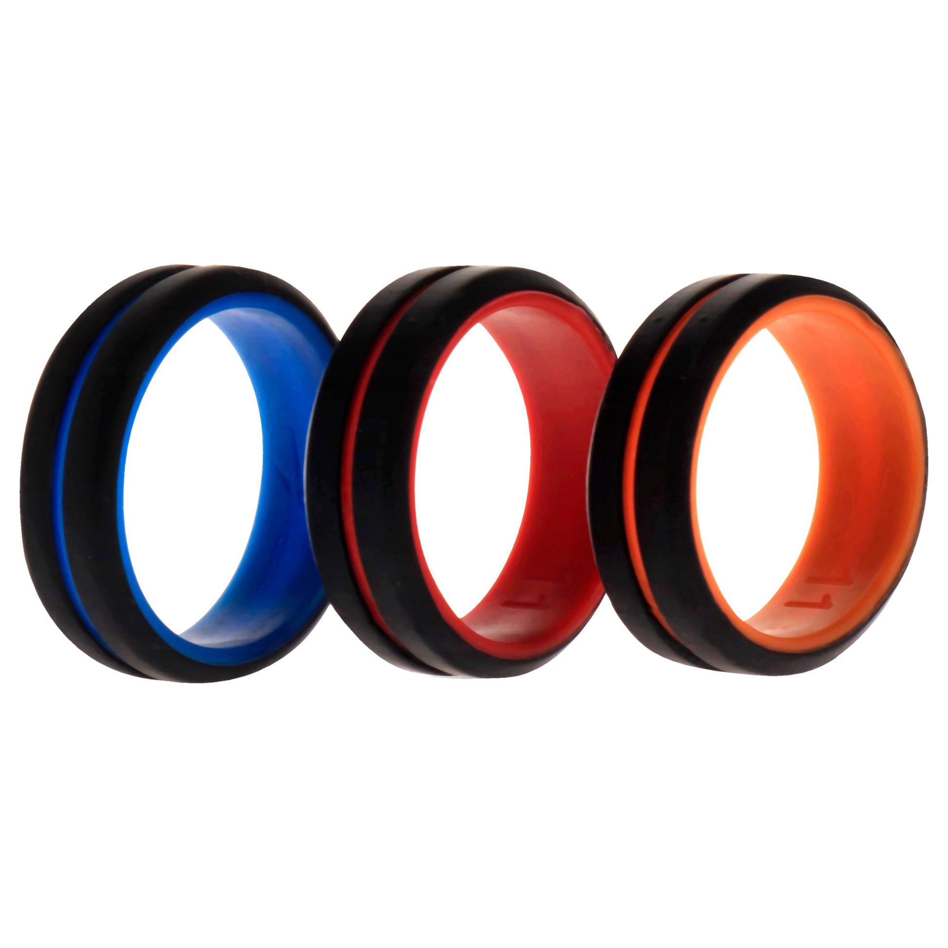 ROQ Silicone Wedding 2Layer Middle Line Ring Set - Black