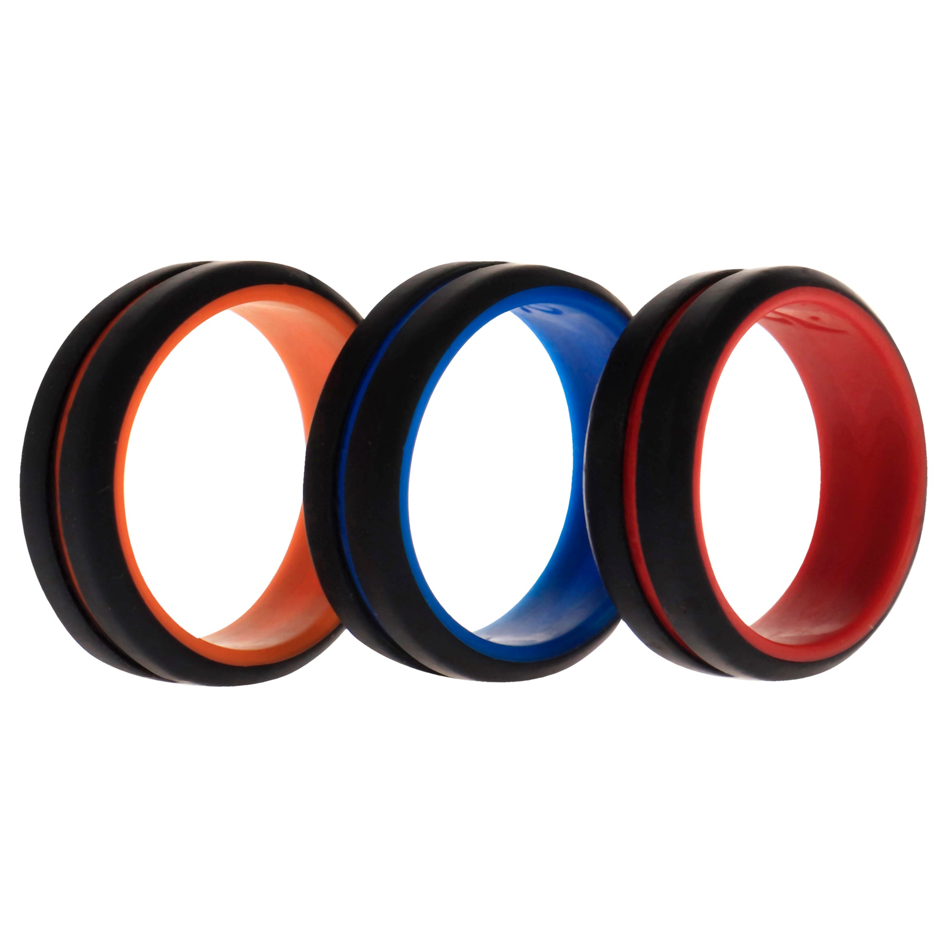 ROQ Silicone Wedding 2Layer Middle Line Ring Set - Black