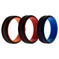ROQ Silicone Wedding 2Layer Middle Line Ring Set - Black